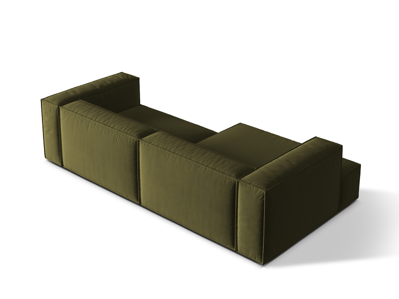 Elegantes Nuria Velour Ecksofa in stilvollem Moss Green Melange, linksseitig, ideal für einladende und zeitgemäße Wohnräume von Micadoni.