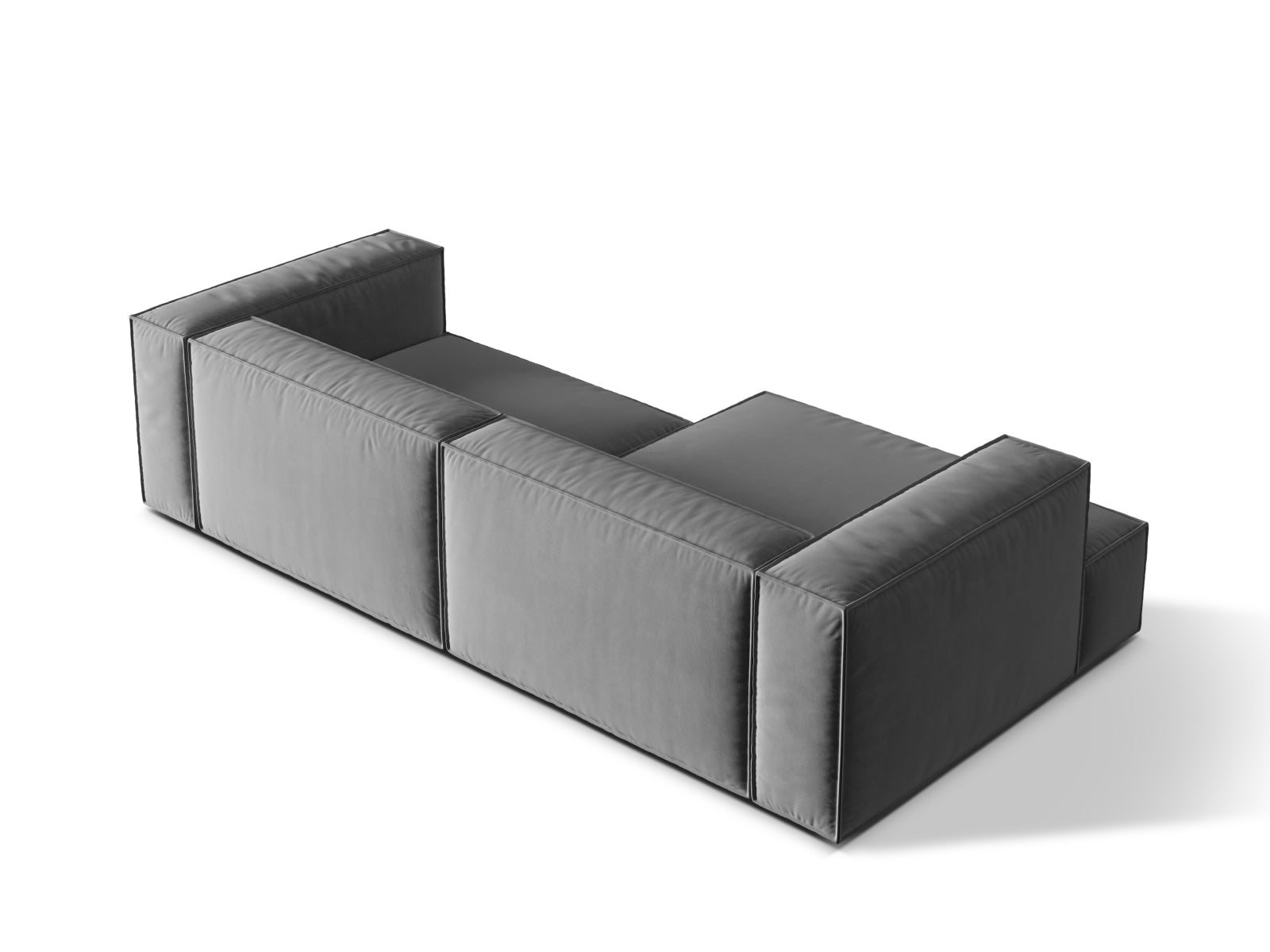 Elegantes, graues Nuria Velour Ecksofa von Micadoni, linksseitig, 4-Sitzer, ideal für stilvolle und komfortable Wohnräume.