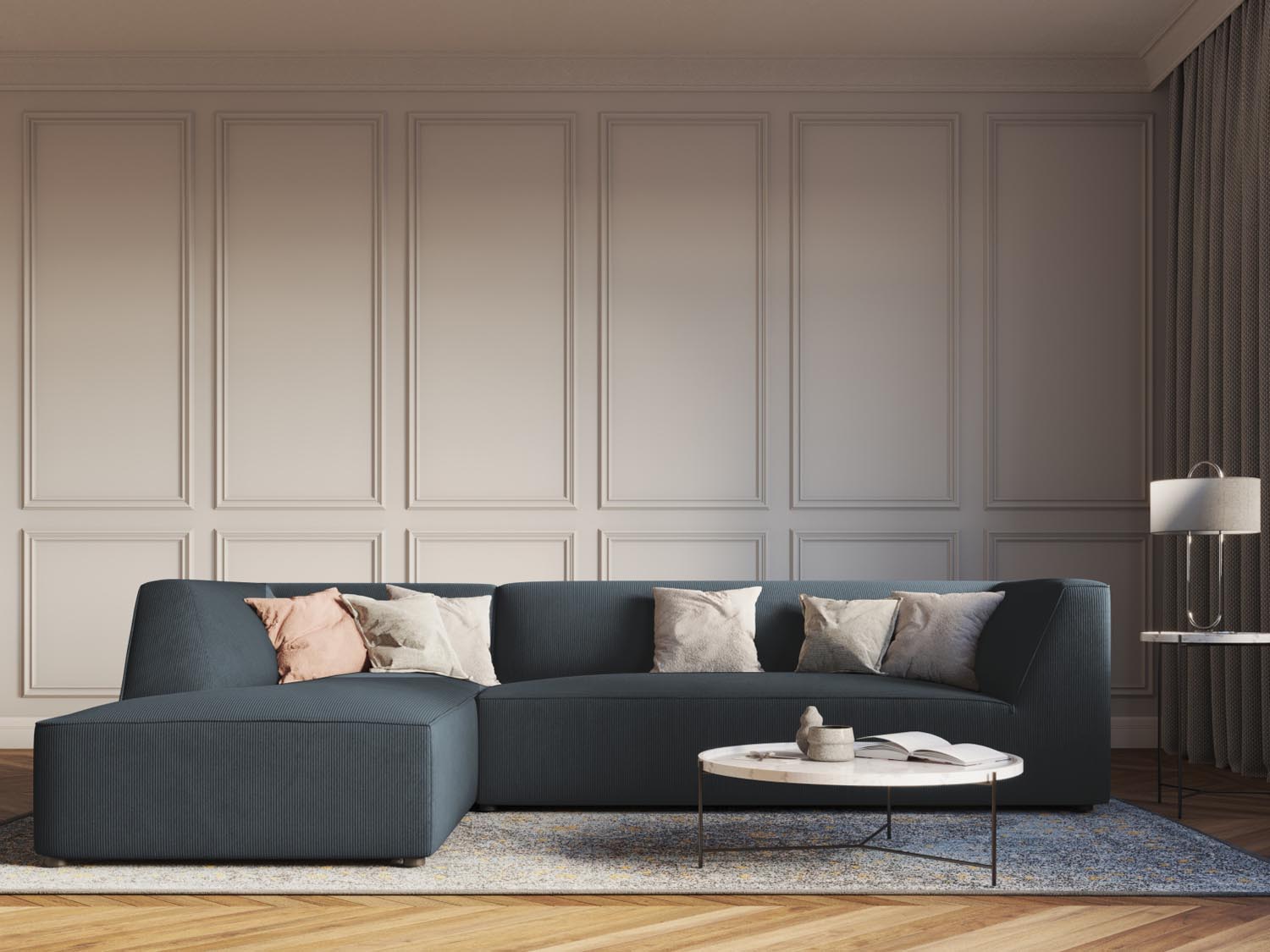 Ruby Modulares Ecksofa links 4 Sitzer in Blue präsentiert im Onlineshop von KAQTU Design AG. Ecksofa links ist von Micadoni