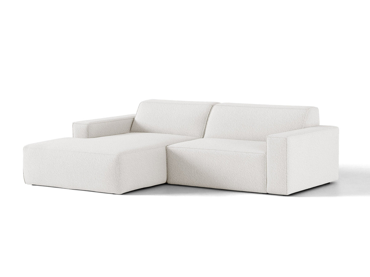 Modulares Ecksofa links Jodie mit Meridienne, Stoffbezug und schwarzen Beinen