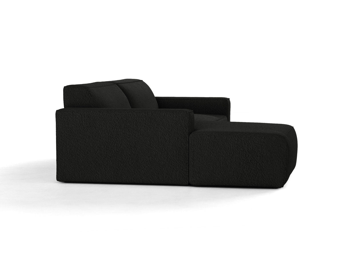 Modulares Ecksofa links Jodie mit Meridienne, Stoffbezug und schwarzen Beinen