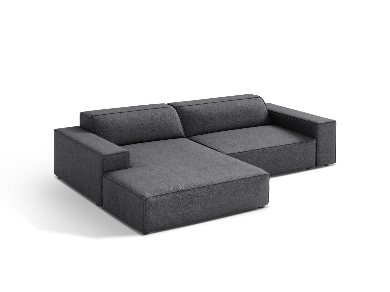 Elegantes Jodie Boucle Ecksofa links in Dunkelgrau, 3-Sitzer, ideal für stilvolle Wohnräume, erhältlich bei KAQTU Design AG.