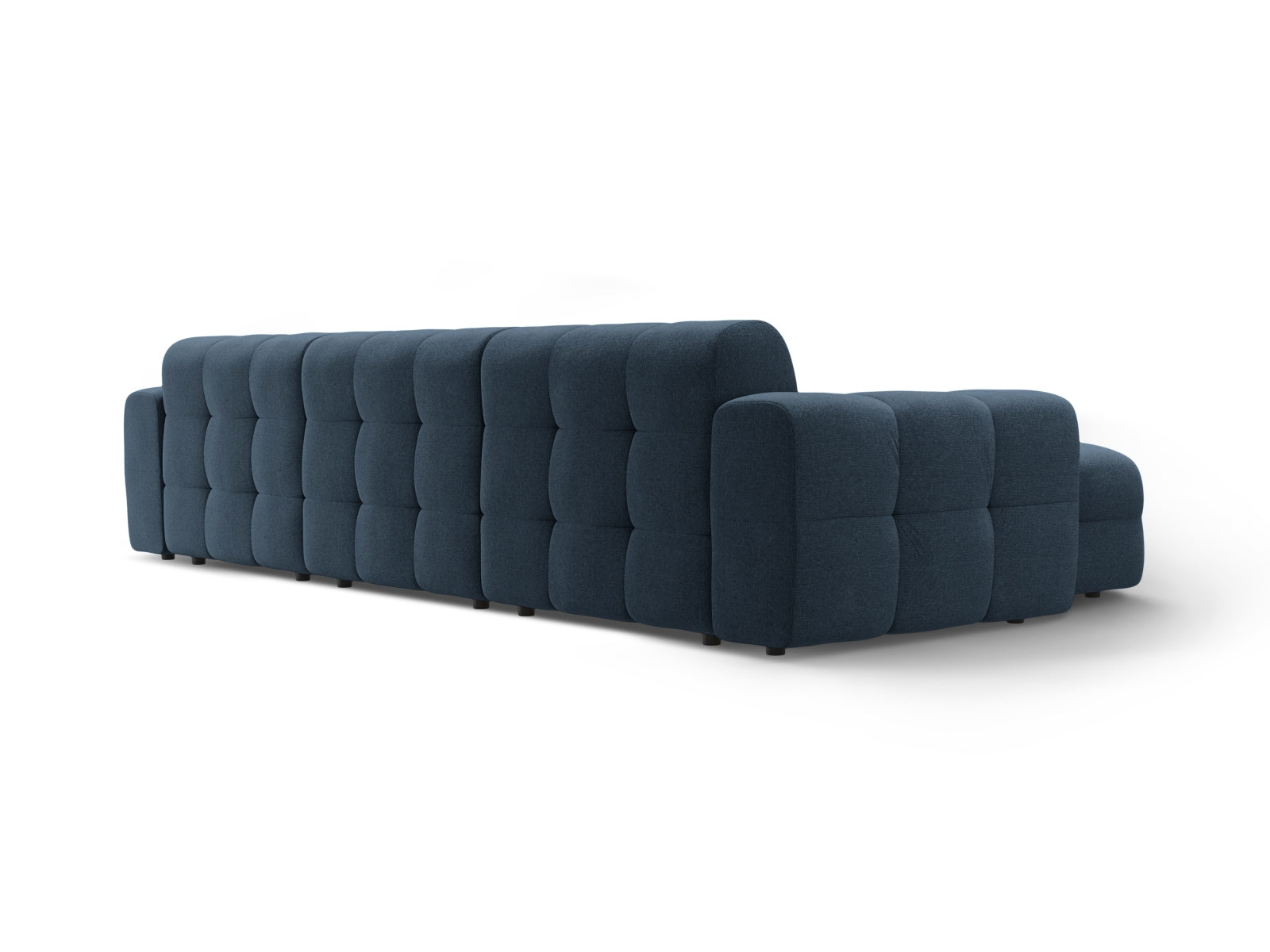 Elegantes Kendal Ecksofa links in dunklem Blau, 5-Sitzer, ideal für stilvolle Wohnräume und entspannte Abende von Micadoni.