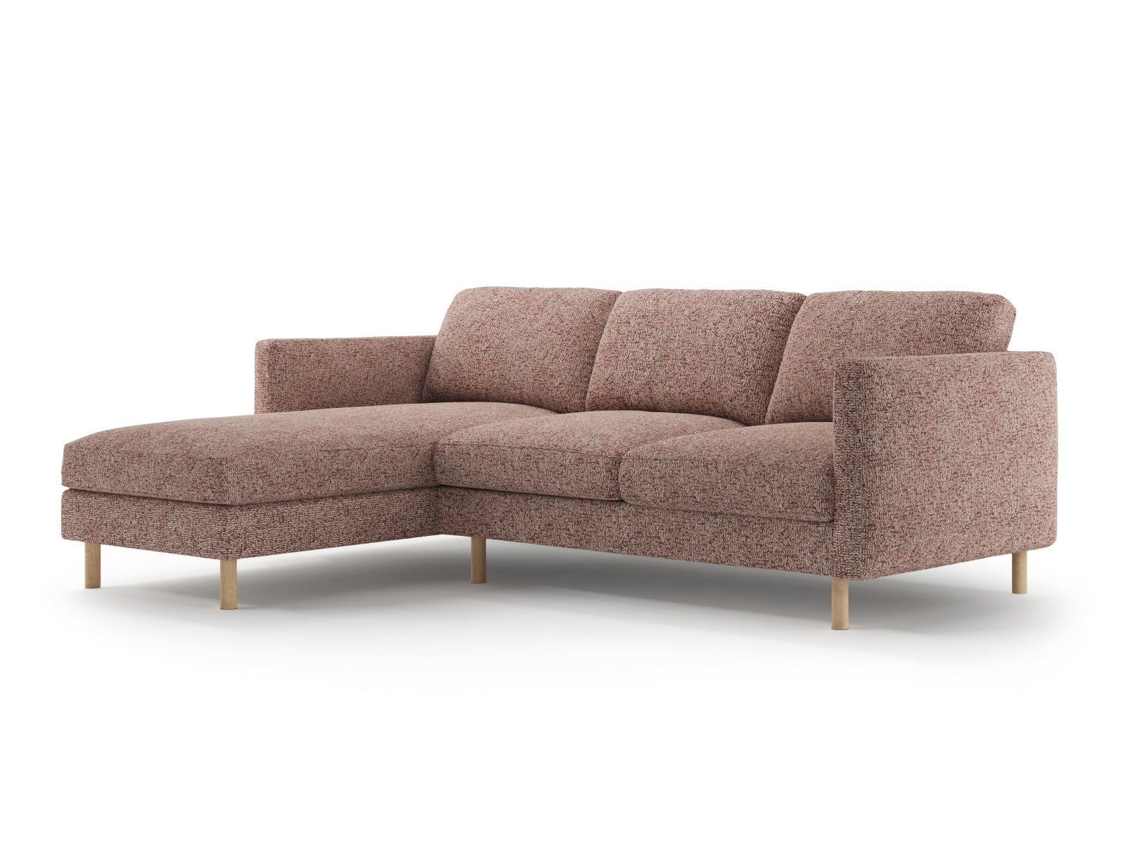 Stylisches Eden Ecksofa links im modernen Design, 3-Sitzer in Pink Melange, ideal für gemütliche Wohnräume.