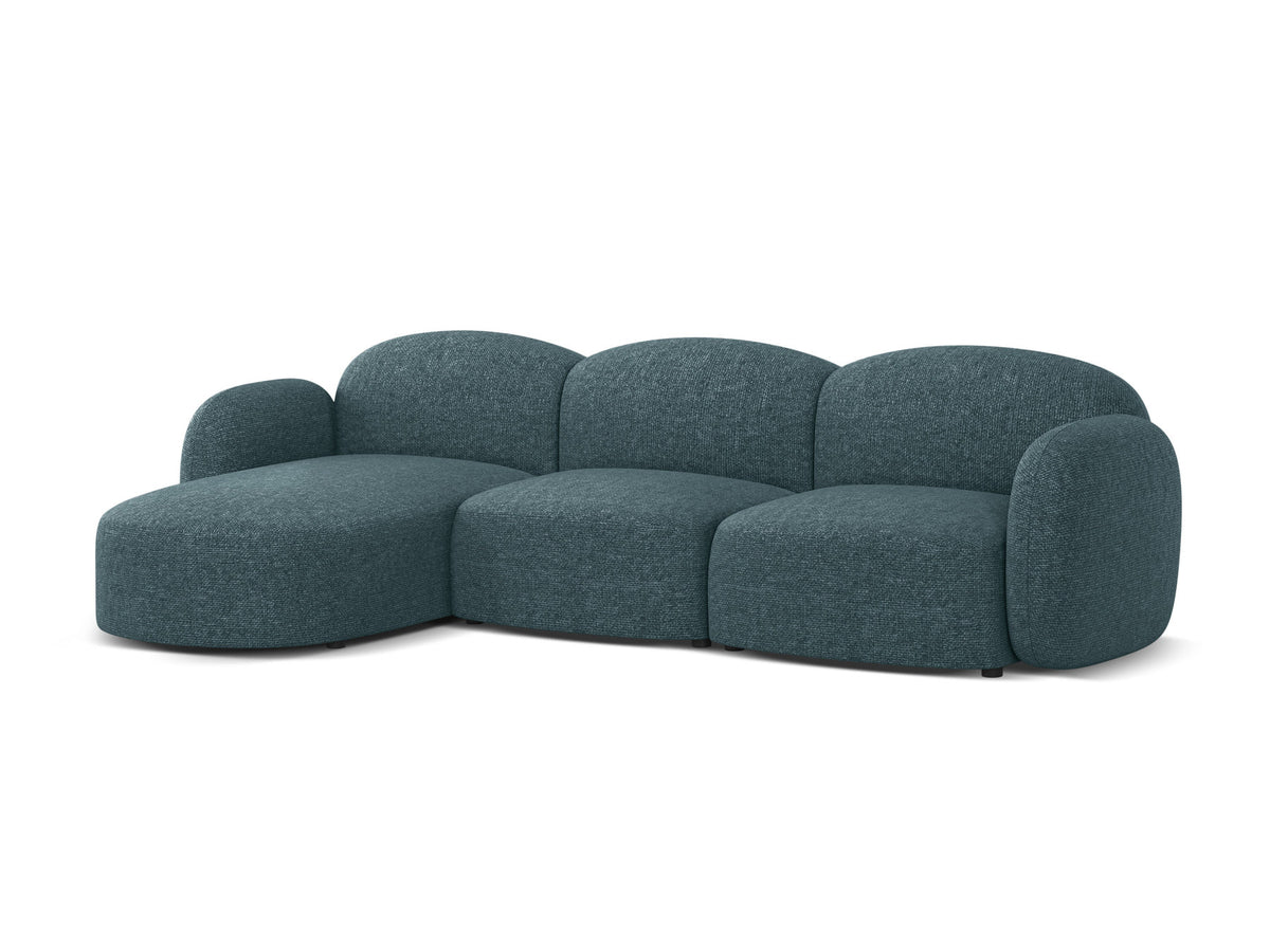 Blair Ecksofa links 4-Sitzer von Micadoni, L-Form, Bezug aus Eden-Chenillestoff in Dark Beige, Massivholzrahmen, schwarze Kunststoffbeine