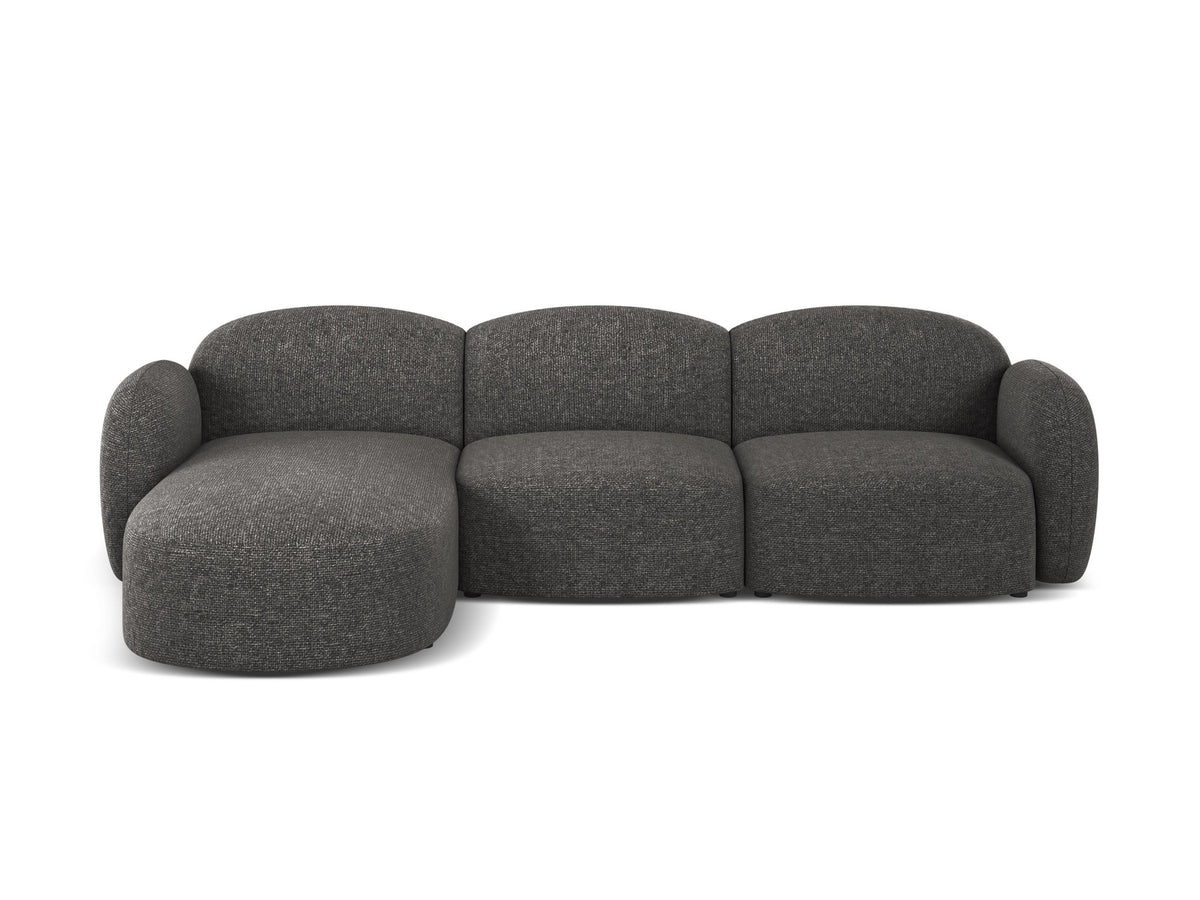 Blair Ecksofa links 4-Sitzer von Micadoni, L-Form, Bezug aus Eden-Chenillestoff in Dark Beige, Massivholzrahmen, schwarze Kunststoffbeine