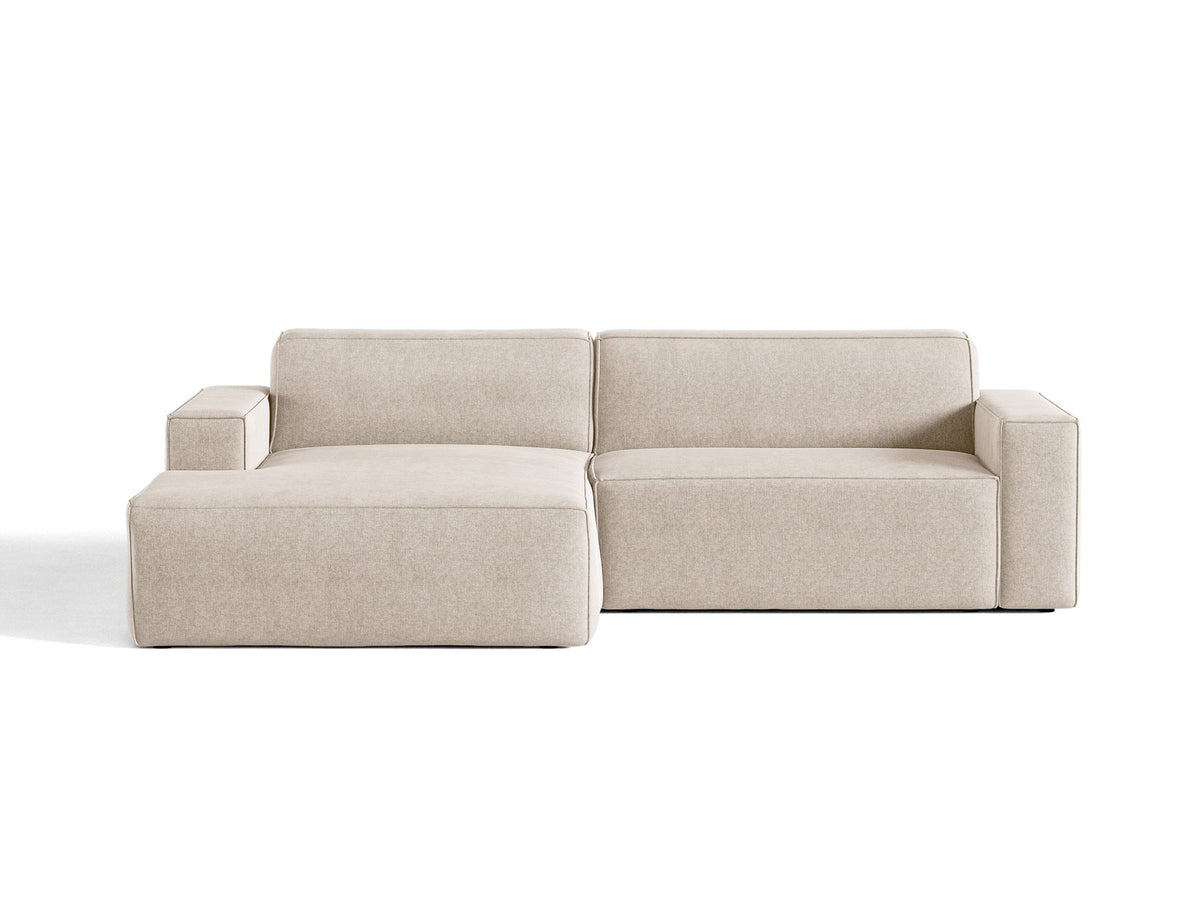 Modulares Ecksofa links Jodie mit Meridienne, Stoffbezug und schwarzen Beinen