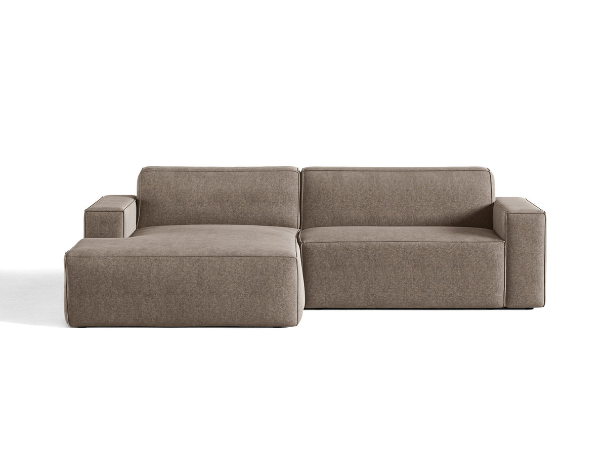 Modulares Ecksofa links Jodie mit Meridienne, Stoffbezug und schwarzen Beinen