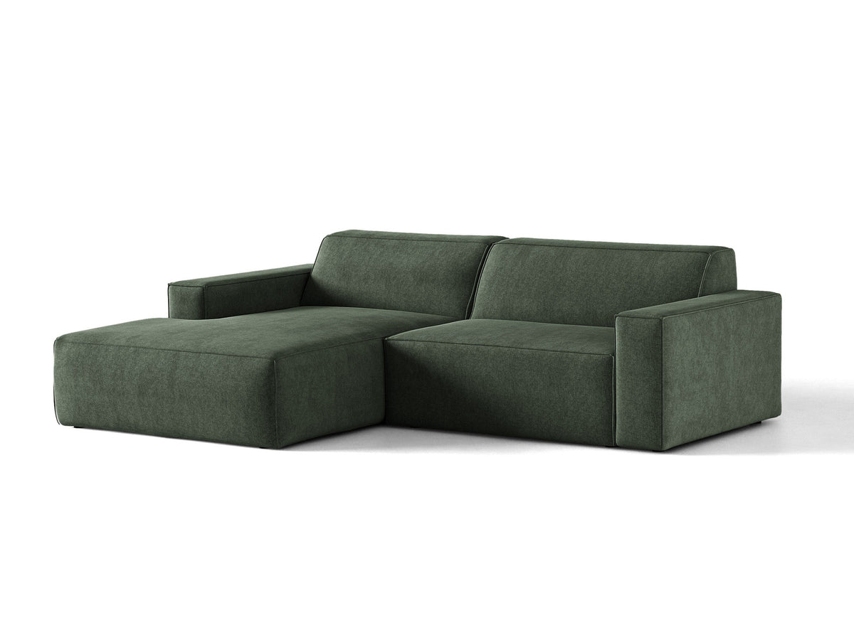 Modulares Ecksofa links Jodie mit Meridienne, Stoffbezug und schwarzen Beinen