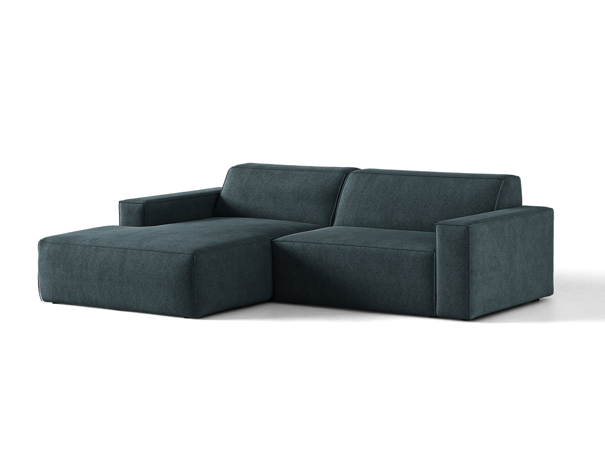 Modulares Ecksofa links Jodie mit Meridienne, Stoffbezug und schwarzen Beinen