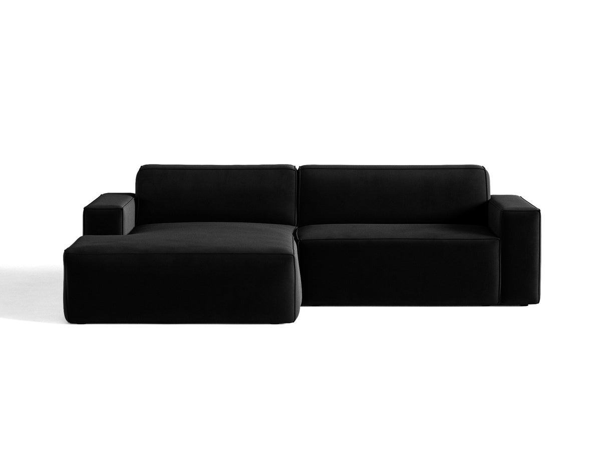 Modulares Ecksofa links Jodie mit Meridienne, Stoffbezug und schwarzen Beinen