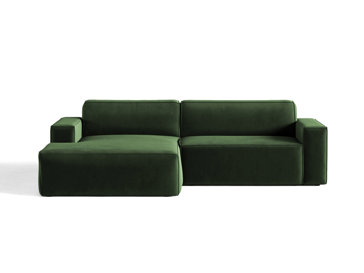 Modulares Ecksofa links Jodie mit Meridienne, Stoffbezug und schwarzen Beinen