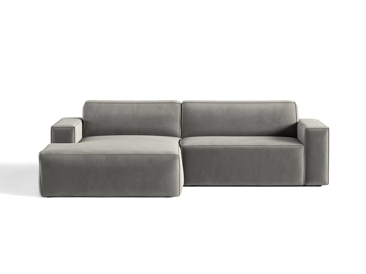 Modulares Ecksofa links Jodie mit Meridienne, Stoffbezug und schwarzen Beinen