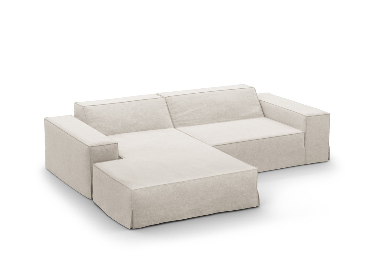 Modulares Ecksofa links Jodie mit Meridienne, Stoffbezug und schwarzen Beinen