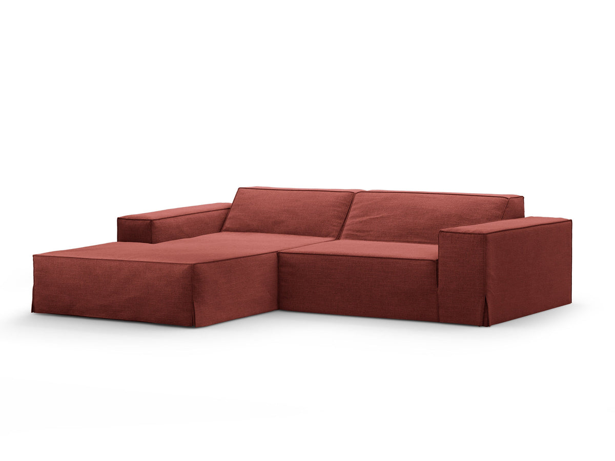 Modulares Ecksofa links Jodie mit Meridienne, Stoffbezug und schwarzen Beinen