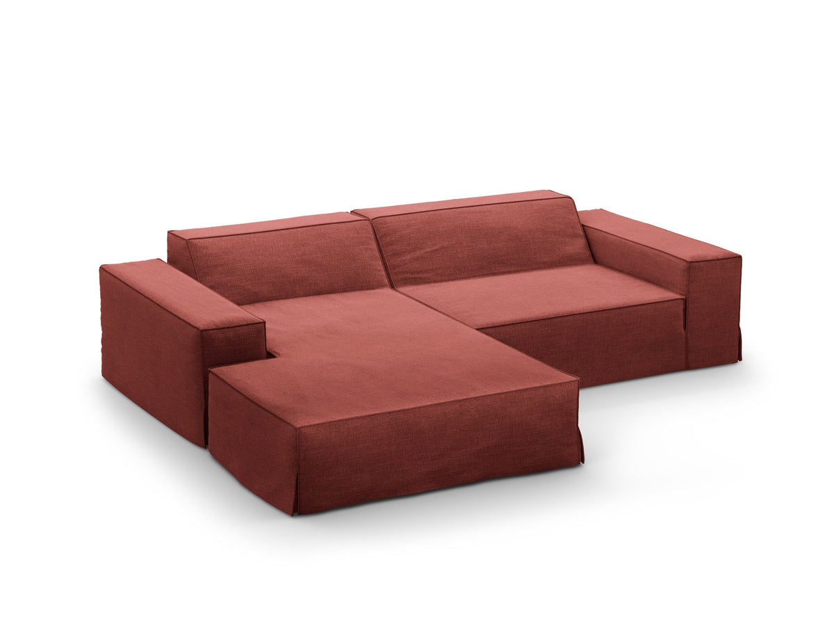 Modulares Ecksofa links Jodie mit Meridienne, Stoffbezug und schwarzen Beinen