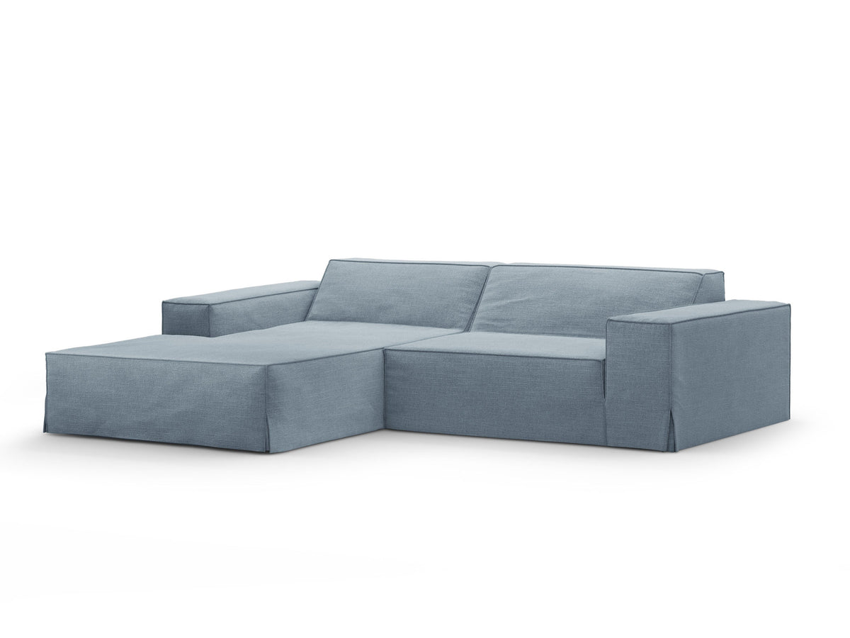 Modulares Ecksofa links Jodie mit Meridienne, Stoffbezug und schwarzen Beinen