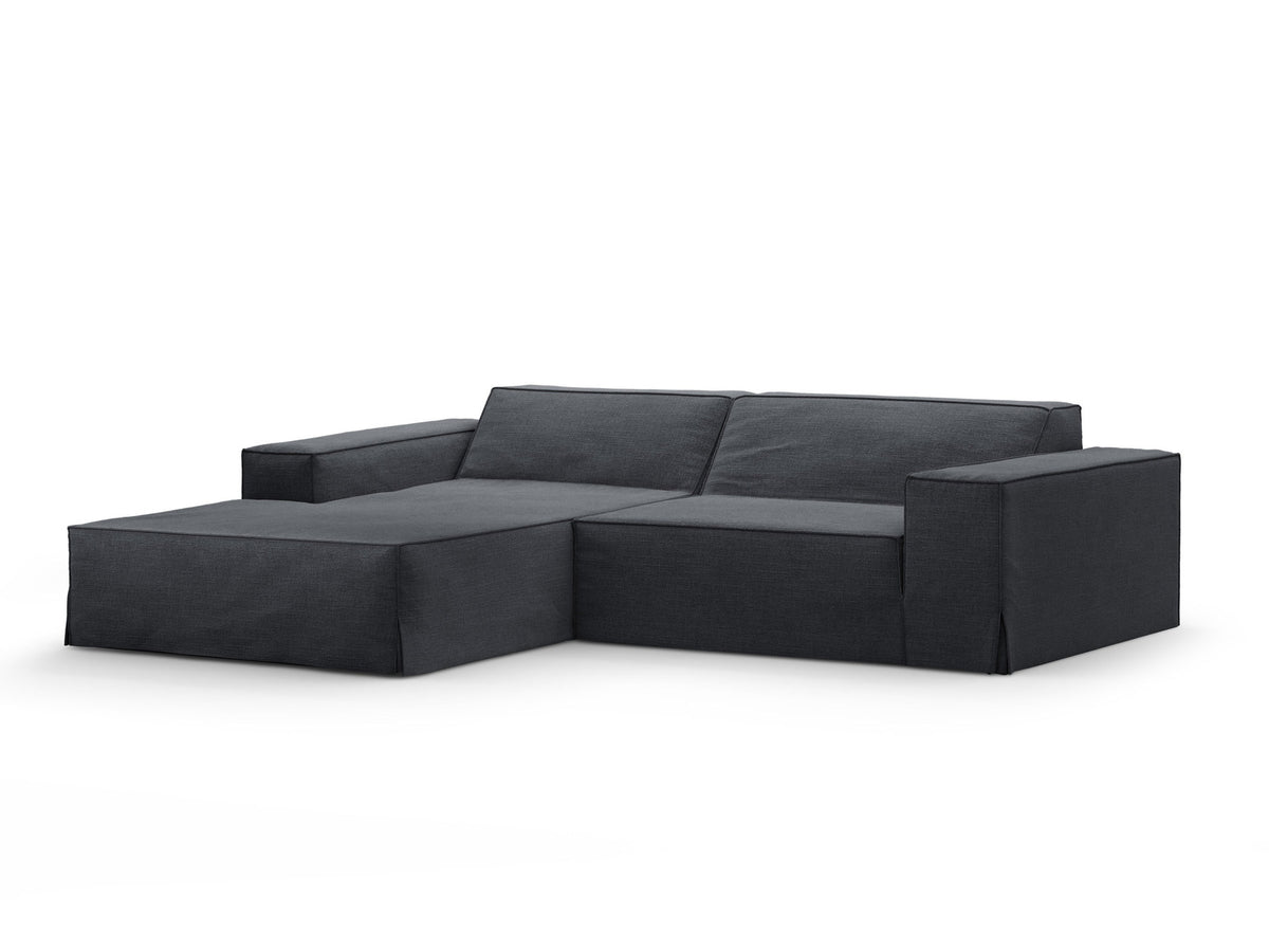 Modulares Ecksofa links Jodie mit Meridienne, Stoffbezug und schwarzen Beinen