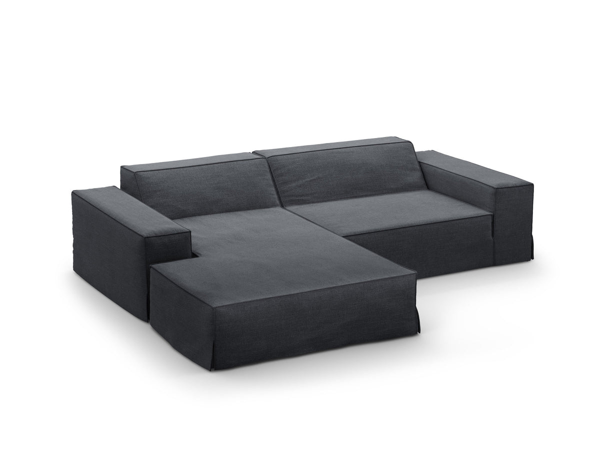 Modulares Ecksofa links Jodie mit Meridienne, Stoffbezug und schwarzen Beinen
