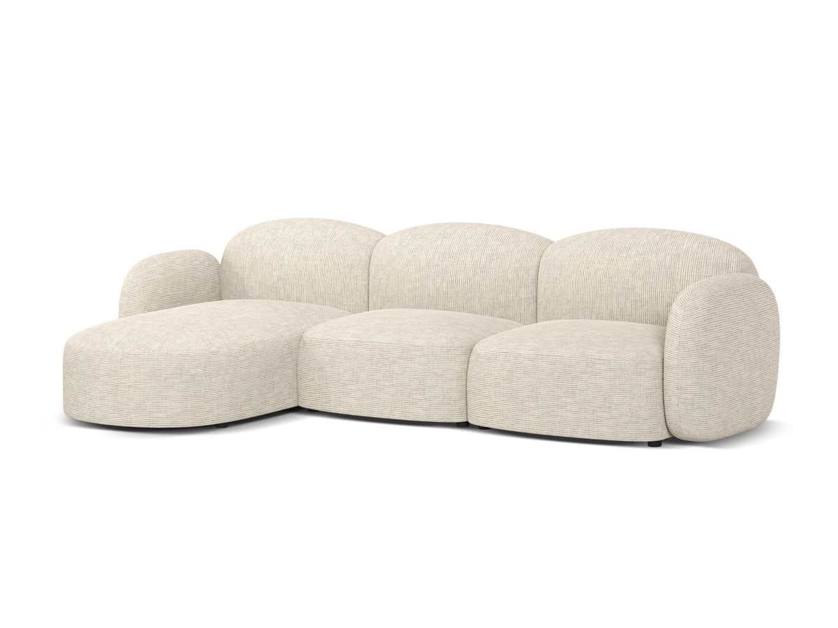 Blair Ecksofa links 4-Sitzer von Micadoni, L-Form, Bezug aus Eden-Chenillestoff in Dark Beige, Massivholzrahmen, schwarze Kunststoffbeine