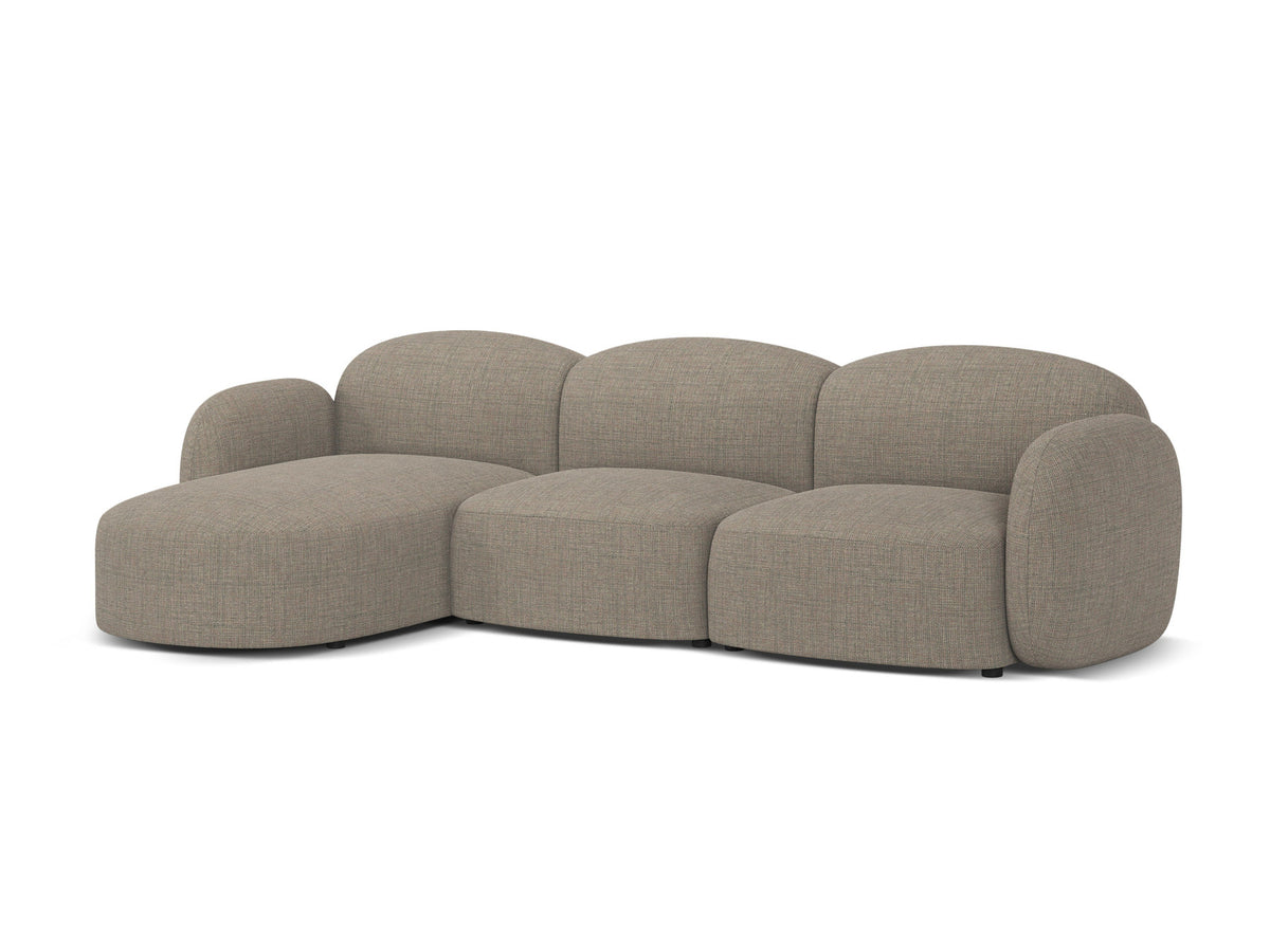 Blair Ecksofa links 4-Sitzer von Micadoni, L-Form, Bezug aus Eden-Chenillestoff in Dark Beige, Massivholzrahmen, schwarze Kunststoffbeine