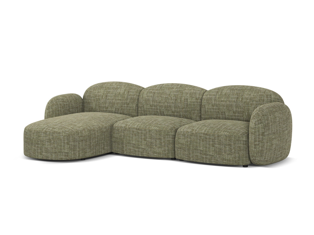 Blair Ecksofa links 4-Sitzer von Micadoni, L-Form, Bezug aus Eden-Chenillestoff in Dark Beige, Massivholzrahmen, schwarze Kunststoffbeine