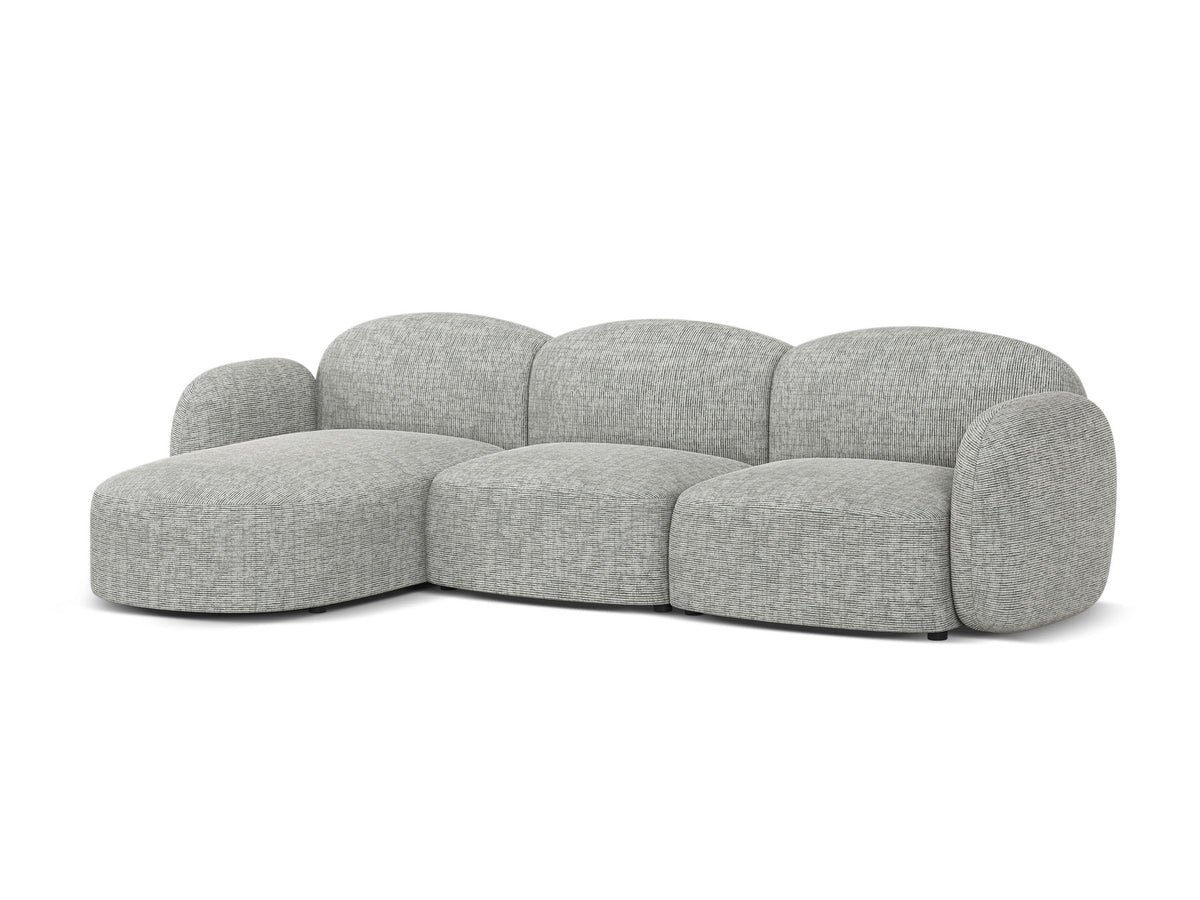 Blair Ecksofa links 4-Sitzer von Micadoni, L-Form, Bezug aus Eden-Chenillestoff in Dark Beige, Massivholzrahmen, schwarze Kunststoffbeine