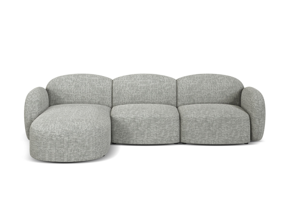 Blair Ecksofa links 4-Sitzer von Micadoni, L-Form, Bezug aus Eden-Chenillestoff in Dark Beige, Massivholzrahmen, schwarze Kunststoffbeine