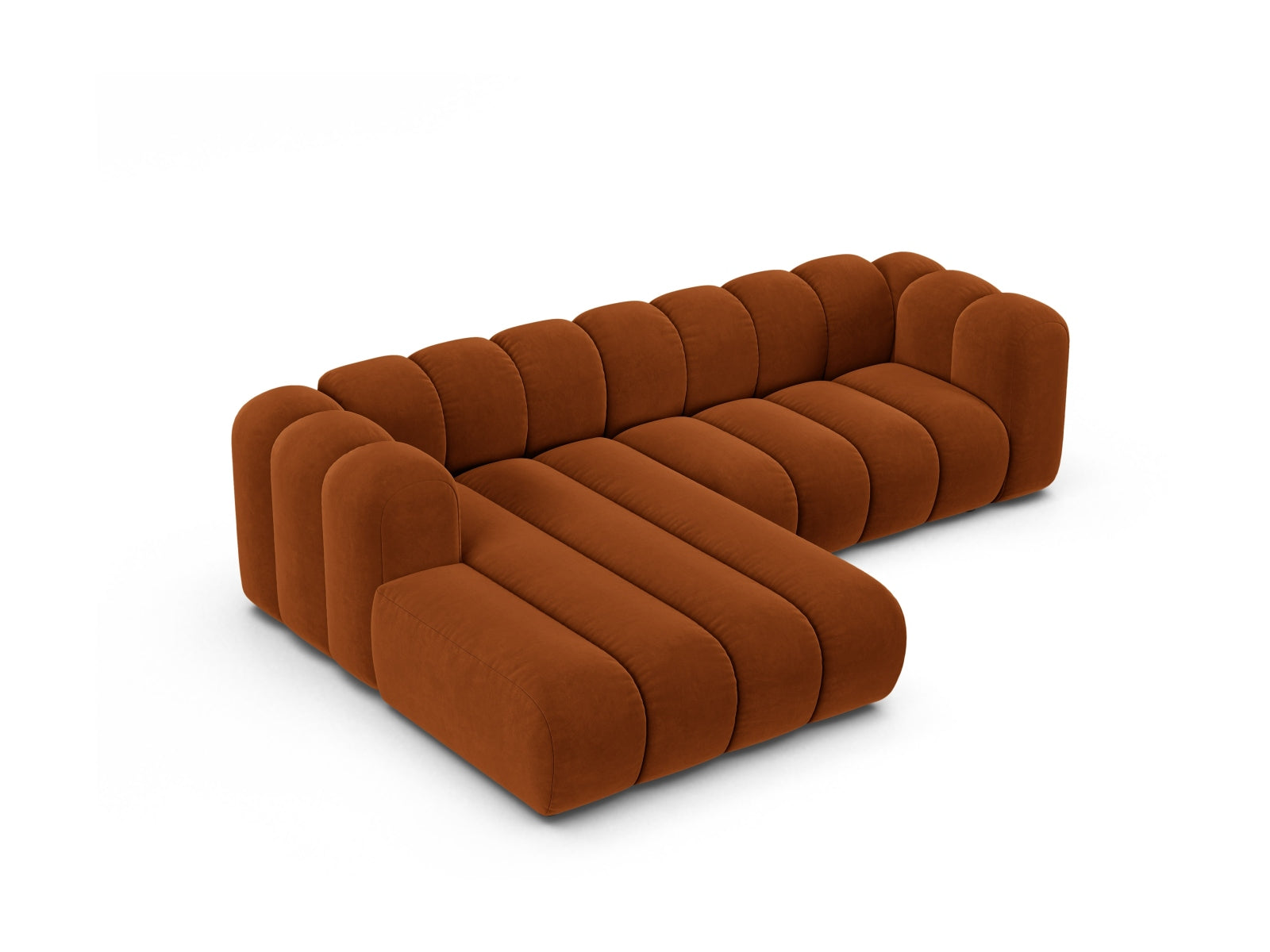 Modulares Ecksofa Lupine in warmem Terracotta, linksseitig, 4-Sitzer von Micadoni, perfekt für moderne und gemütliche Wohnräume.