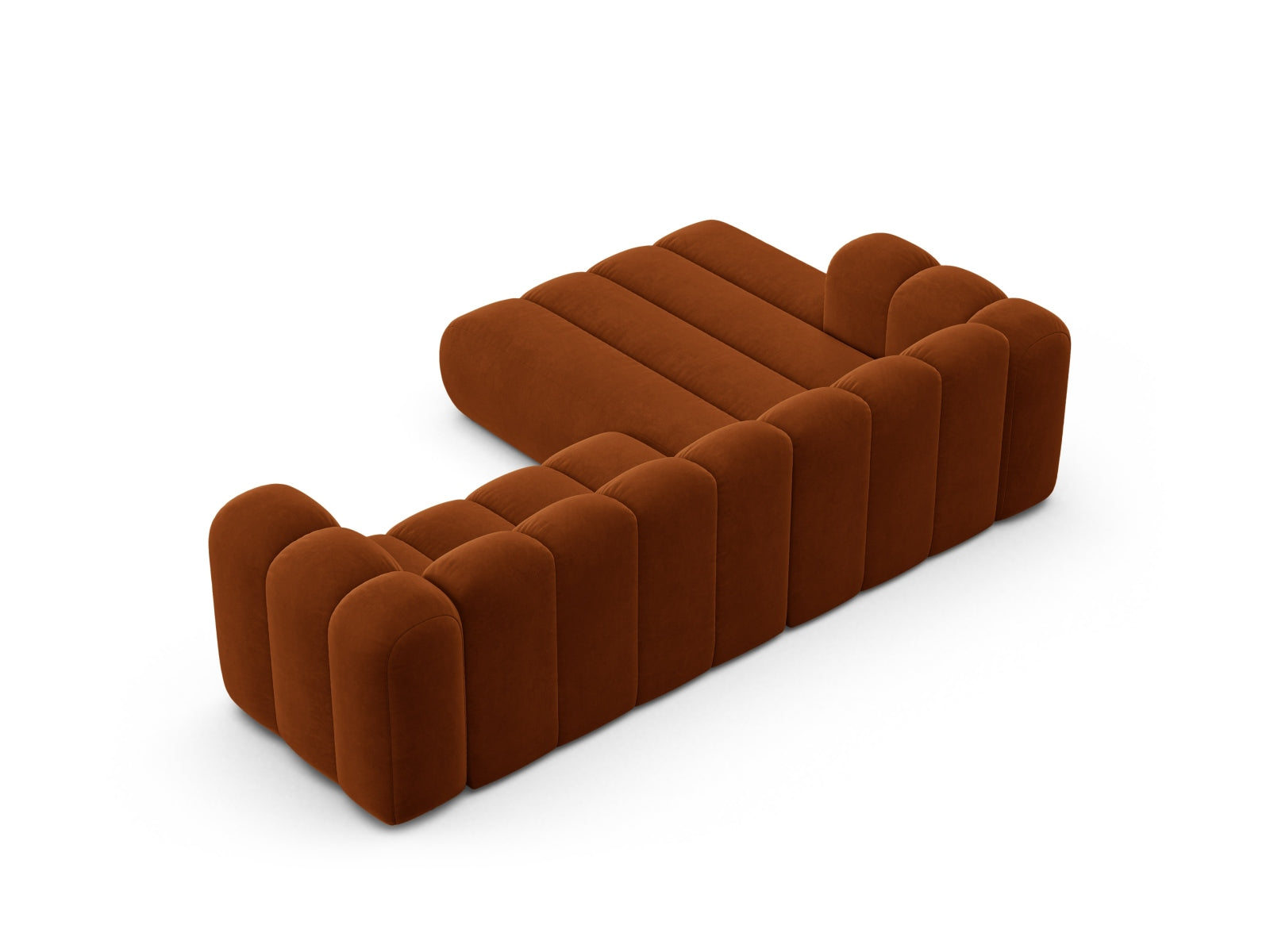 Elegantes, modulares Ecksofa Lupine in sanftem Terracotta, linksseitig, 4-Sitzer von Micadoni, ideal für stilvolle und einladende Wohnbereiche.