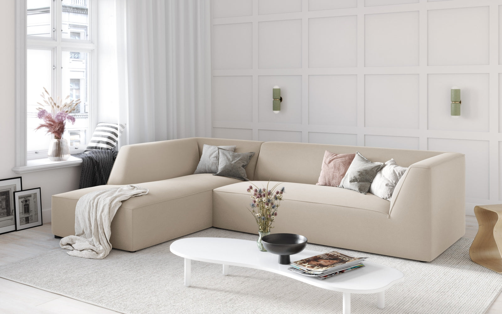 Ruby Velour modulares Ecksofa links 4 Sitzer in Beige präsentiert im Onlineshop von KAQTU Design AG. Ecksofa links ist von Micadoni