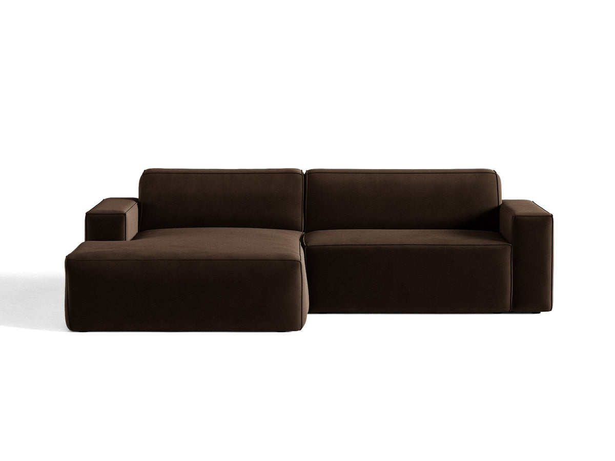 Modulares Ecksofa links Jodie mit Meridienne, Stoffbezug und schwarzen Beinen