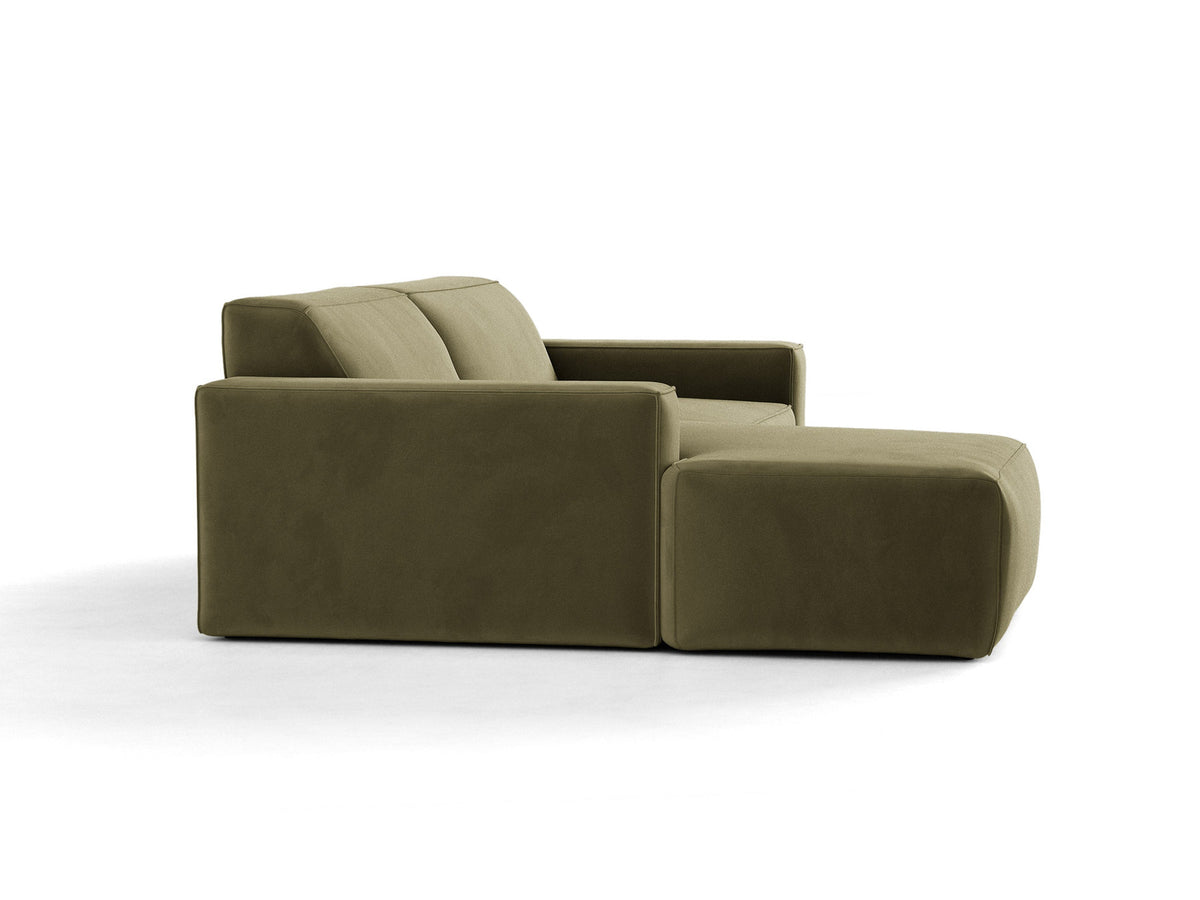 Modulares Ecksofa links Jodie mit Meridienne, Stoffbezug und schwarzen Beinen