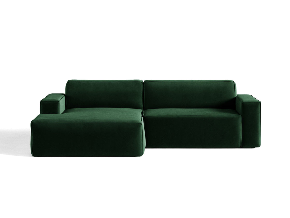 Modulares Ecksofa links Jodie mit Meridienne, Stoffbezug und schwarzen Beinen