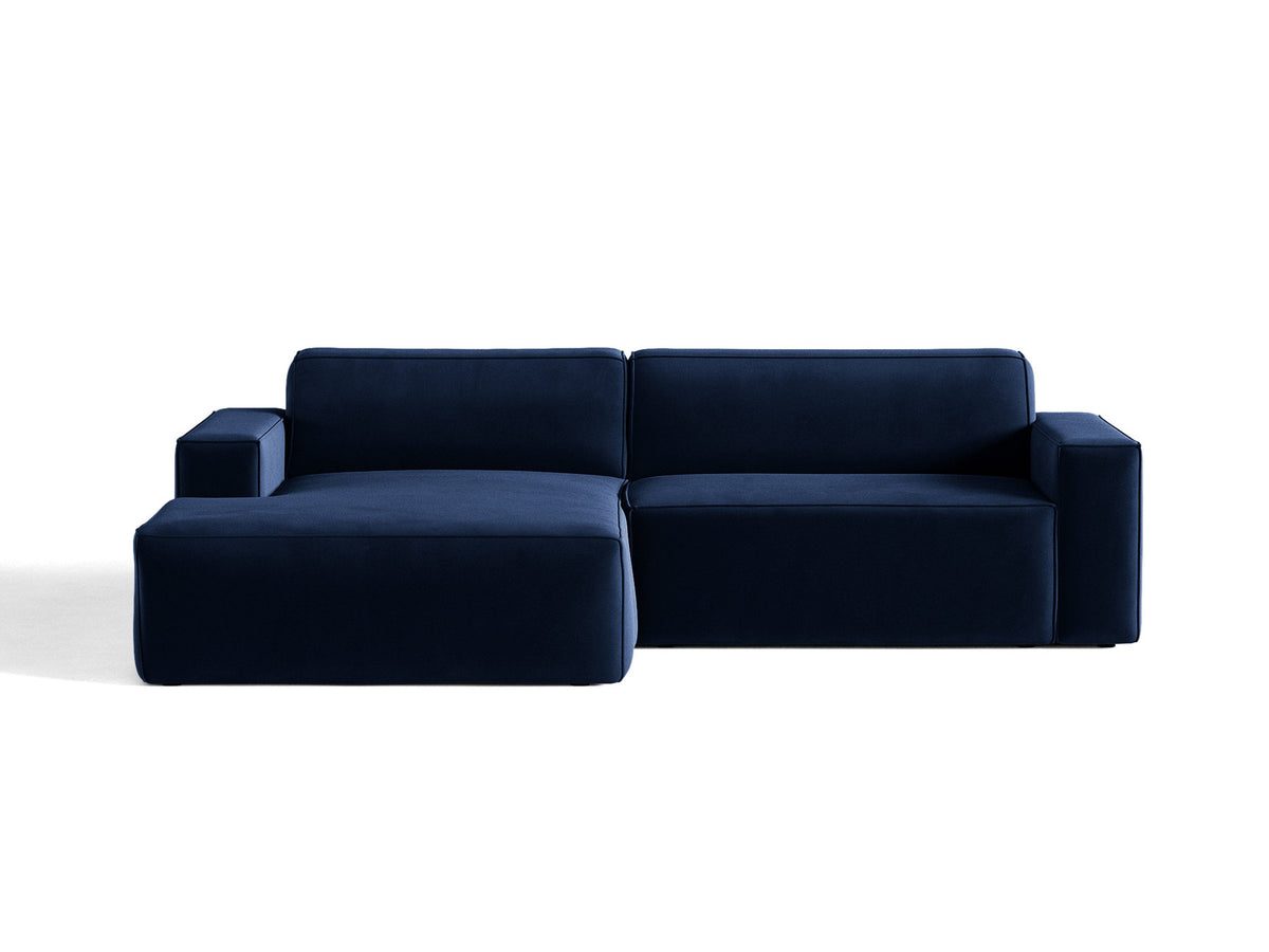 Modulares Ecksofa links Jodie mit Meridienne, Stoffbezug und schwarzen Beinen