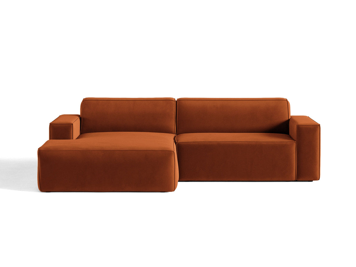 Modulares Ecksofa links Jodie mit Meridienne, Stoffbezug und schwarzen Beinen