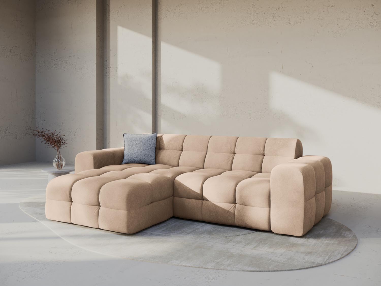 Entdecken Sie das Kendal Velour links Ecksofa 4 Sitzer von Micadoni – stilvolles Design, grosszügige Sitzfläche und höchsten Komfort für Ihr Zuhause.
