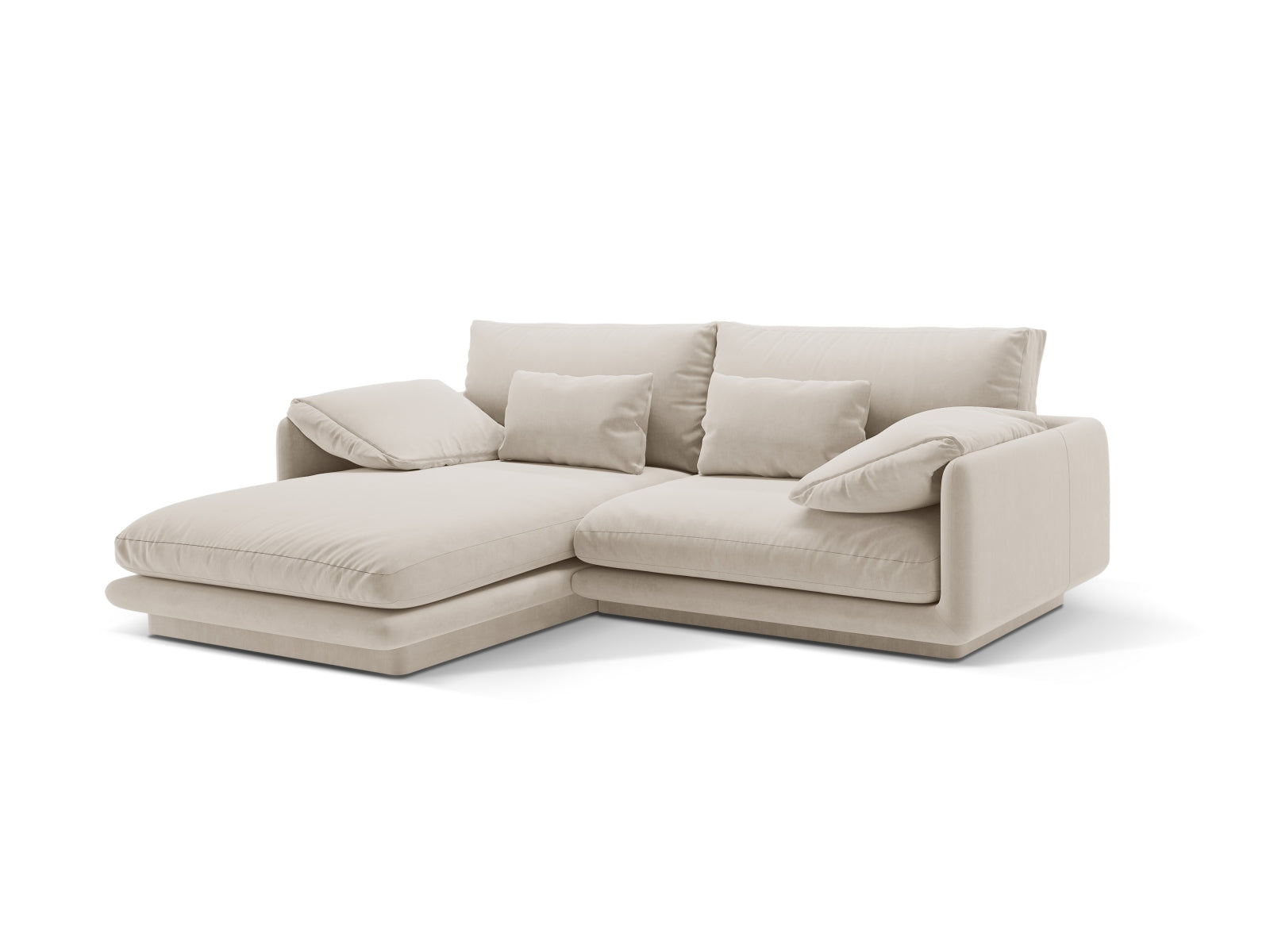 Elegantes Torino Velour Ecksofa in Ecru-Casino, linksseitig, ideal für stilvolle Wohnräume. Hochwertige Verarbeitung von Micadoni.