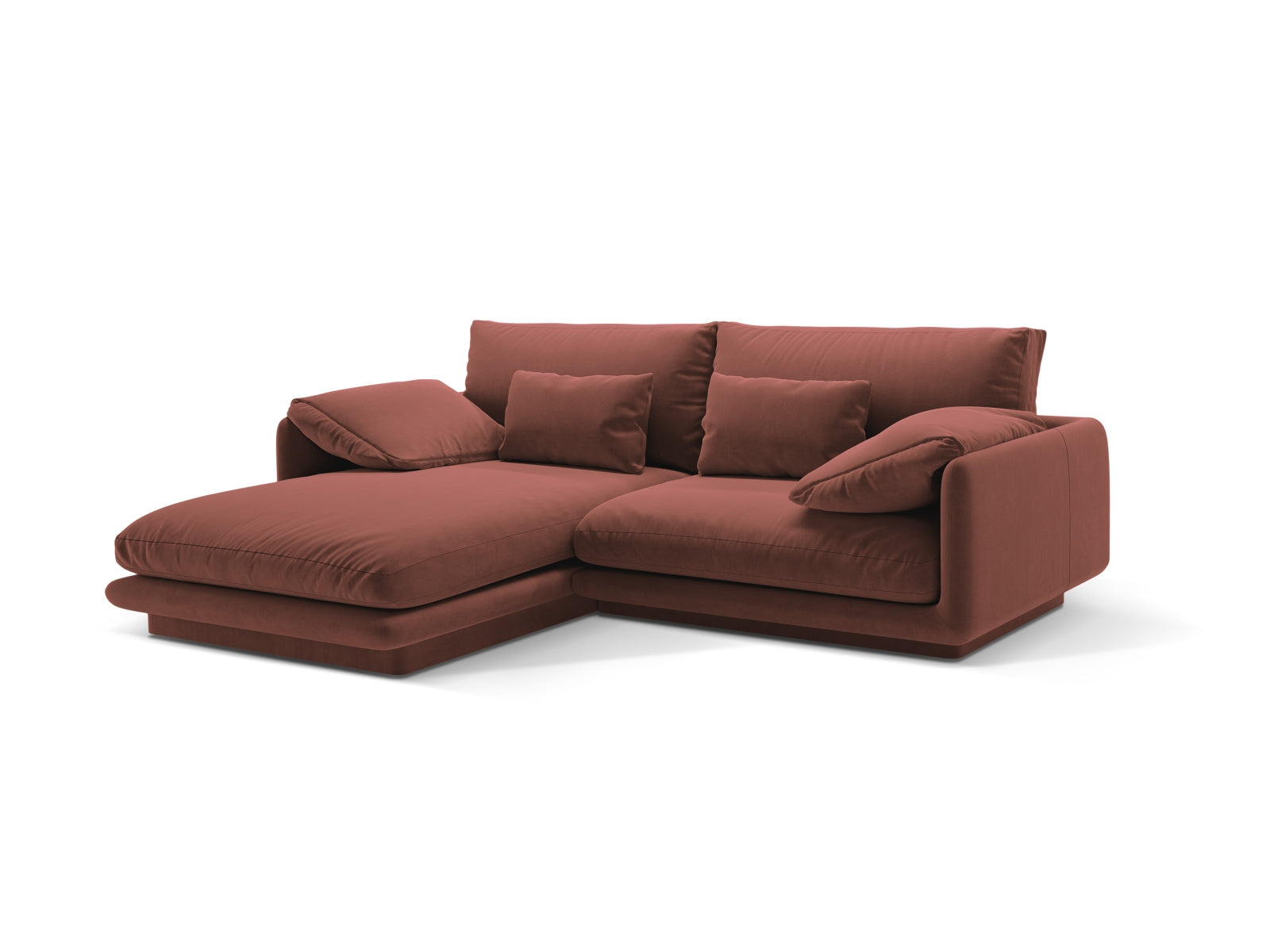 Elegantes Torino Velour Ecksofa in Cuoio-Casino, linksseitig, ideal für stilvolle Wohnräume. Hochwertige Verarbeitung von Micadoni.