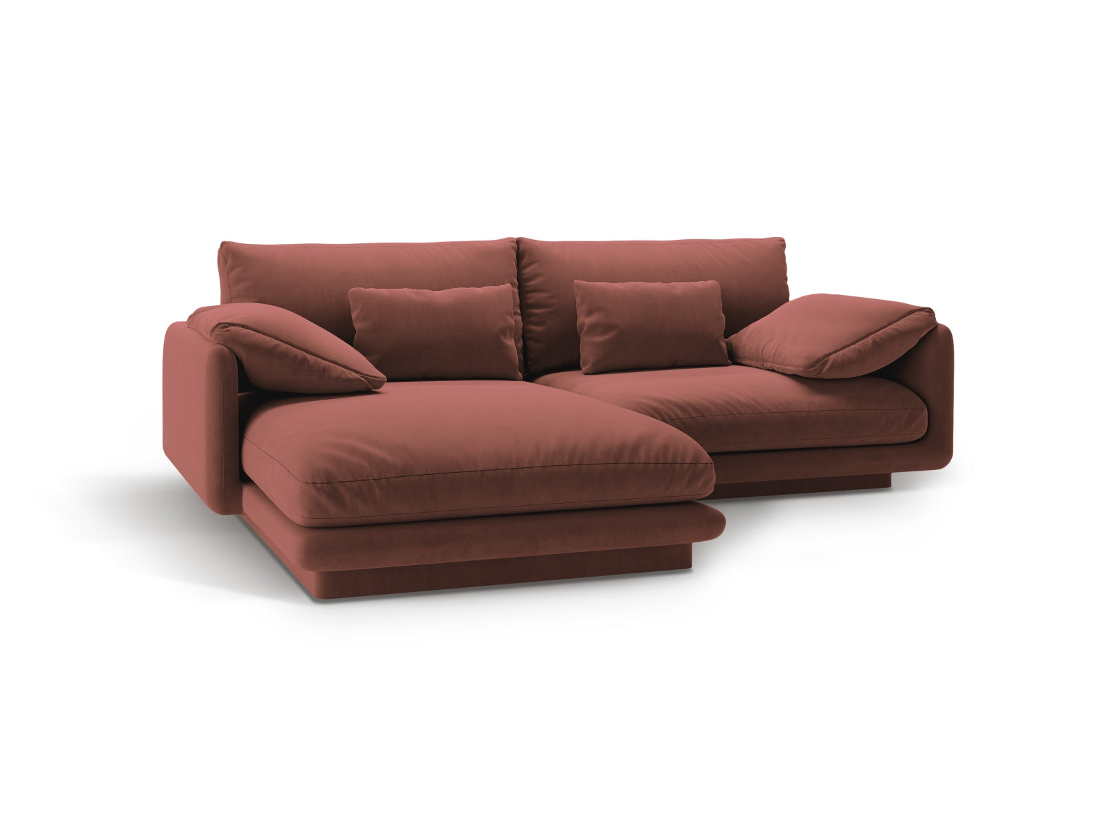 Elegantes Torino Velour Ecksofa in Cuoio-Casino, linksseitig, ideal für stilvolle Wohnräume und entspannte Abende. Hochwertige Verarbeitung von Micadoni.