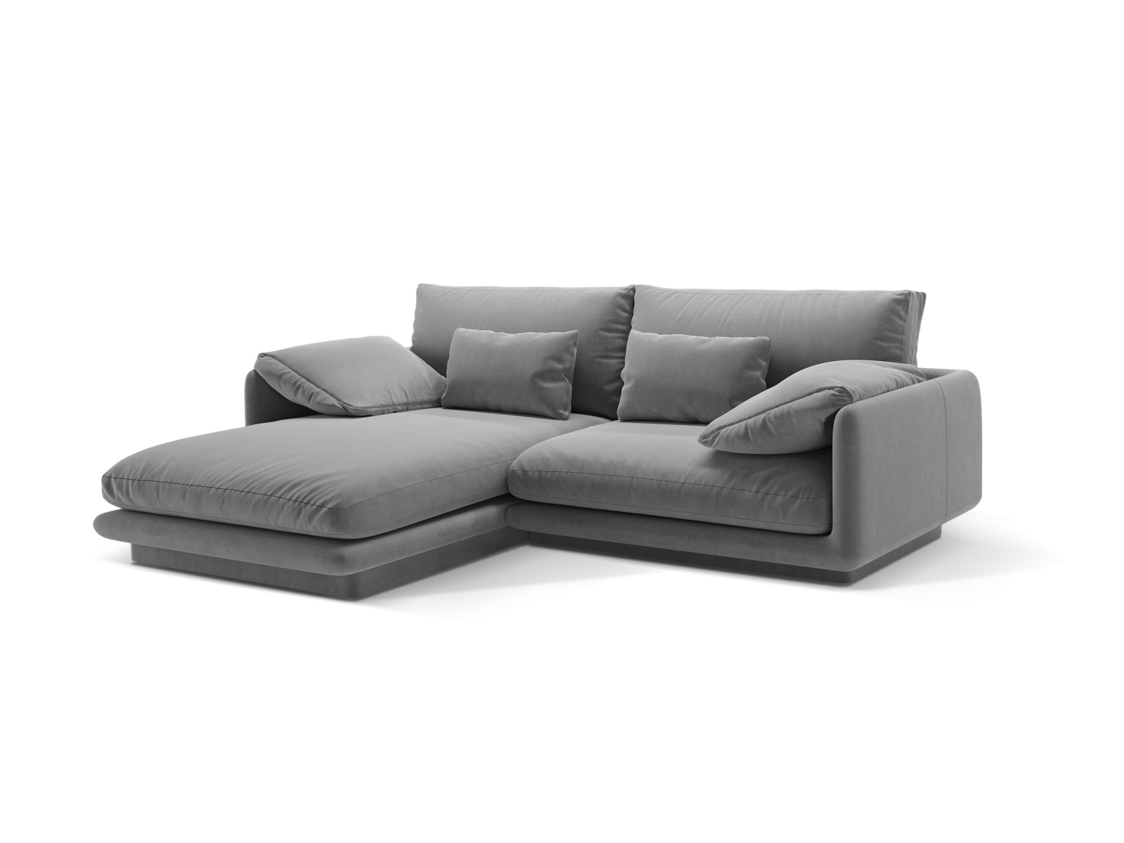 Elegantes Torino Velour Ecksofa in Hellgrau, linksseitig, ideal für stilvolle Wohnräume. 3-Sitzer von Micadoni.