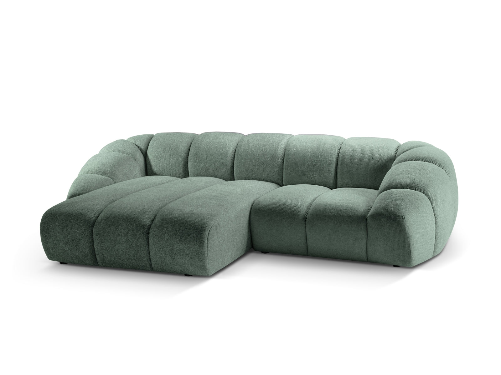 Elegantes Diana Ecksofa links in zartem Mint-Bubble, perfekt für stilvolle Wohnzimmer. Bequemer 3-Sitzer von Micadoni.