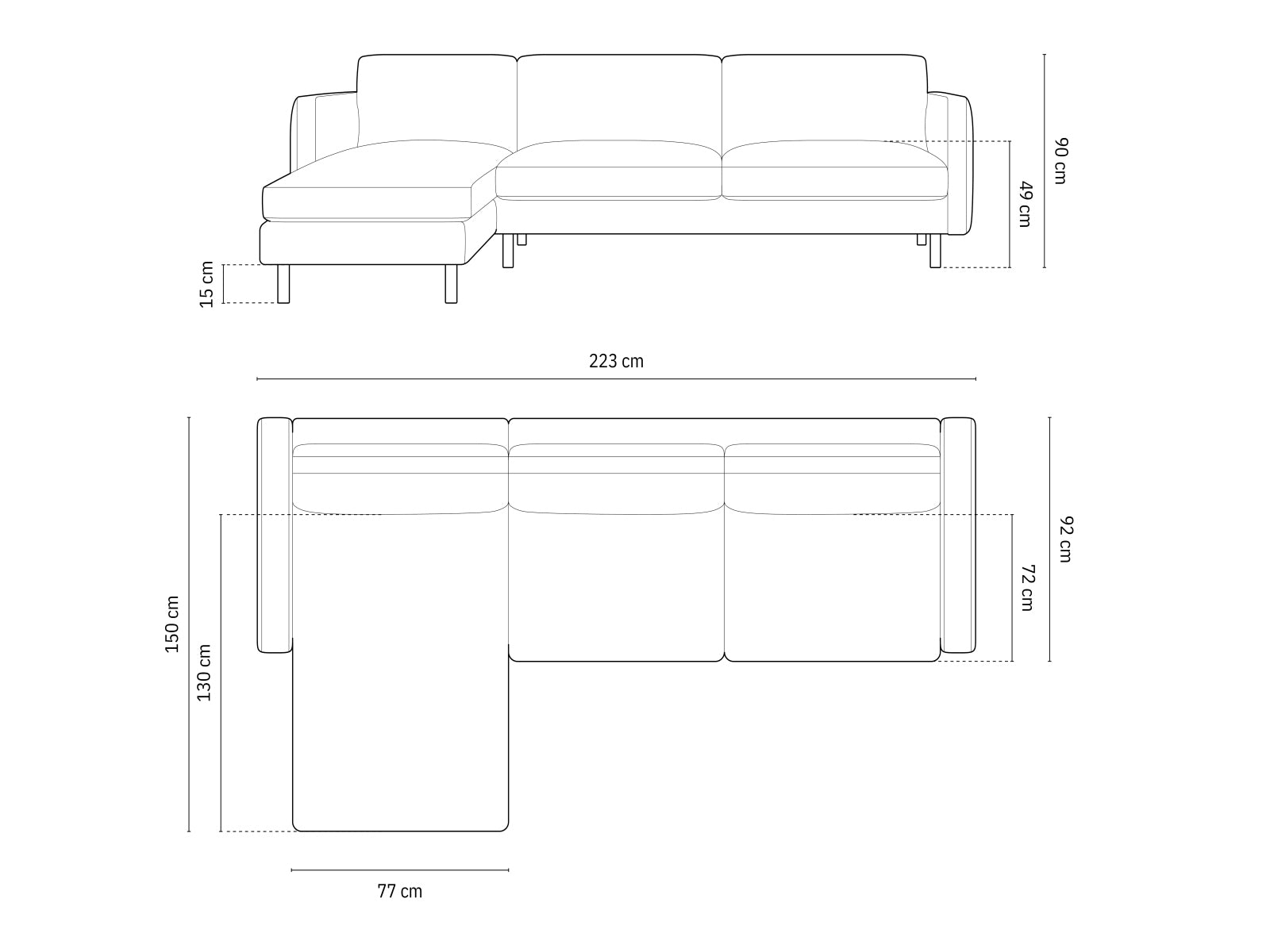 Erleben Sie das stilvolle Eden Ecksofa links 3 Sitzer von Micadoni. Luxuriöses Velours, zeitgemässes Design und optimaler Sitzkomfort für Ihr Zuhause.