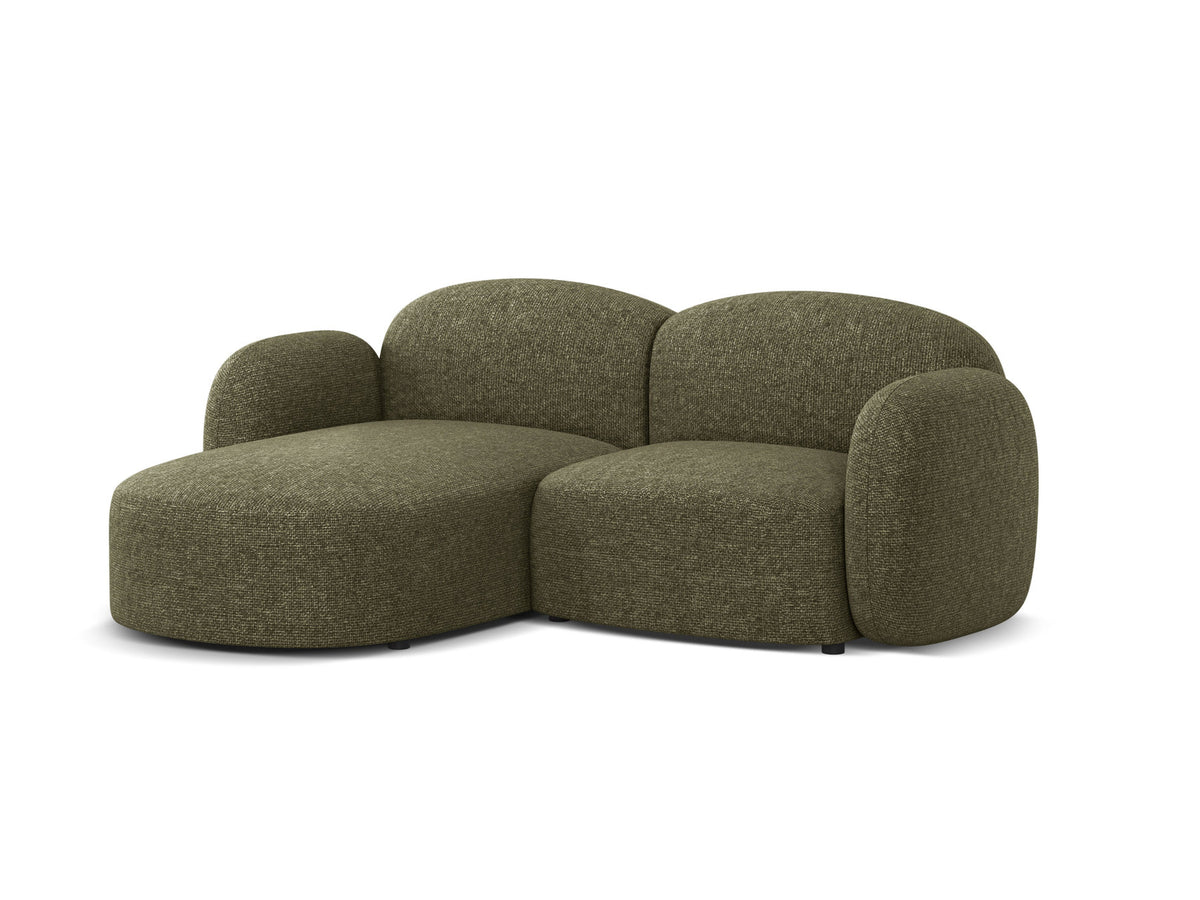 Blair Ecksofa links 3-Sitzer von Micadoni, L-Form, Bezug aus Eden-Chenillestoff in Dark Beige, Massivholzrahmen und schwarze Kunststoffbeine.
