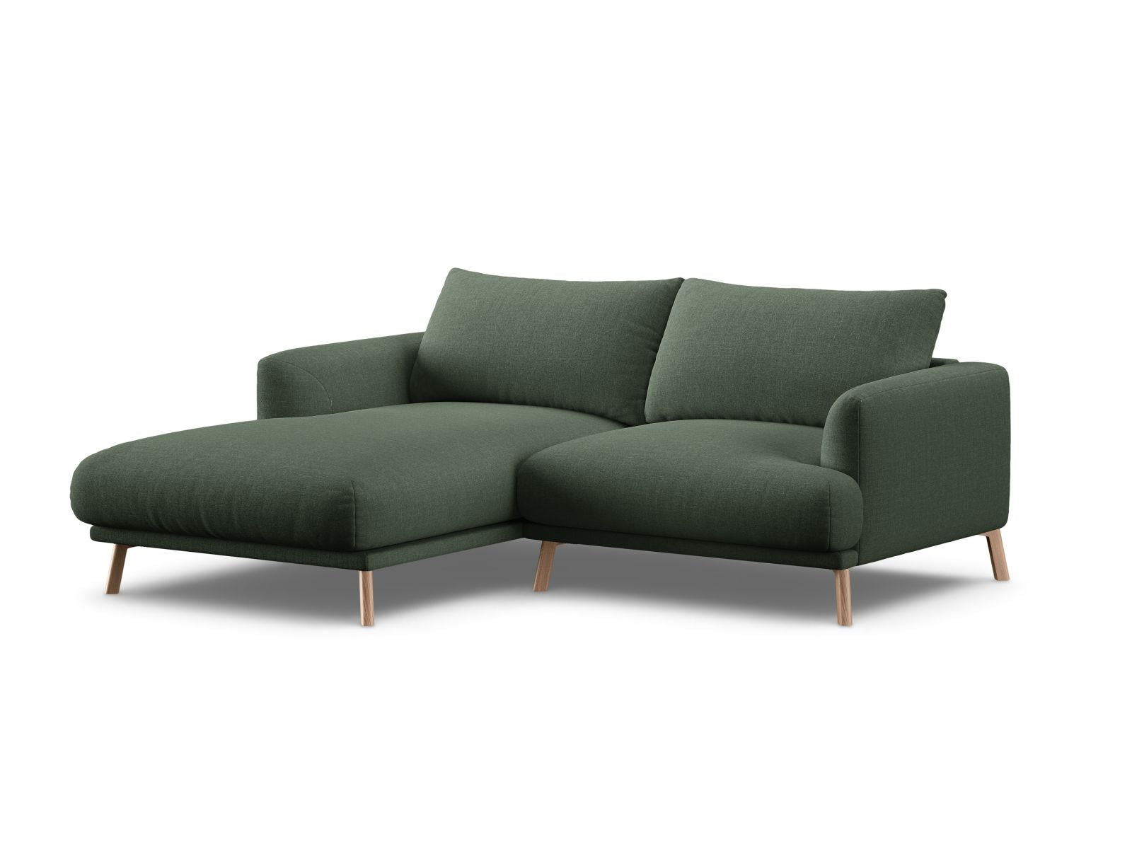 Elegantes 3-Sitzer Ecksofa links Naomi in einem stilvollen Moss Green, ideal für moderne Wohnräume und gemütliche Abende.