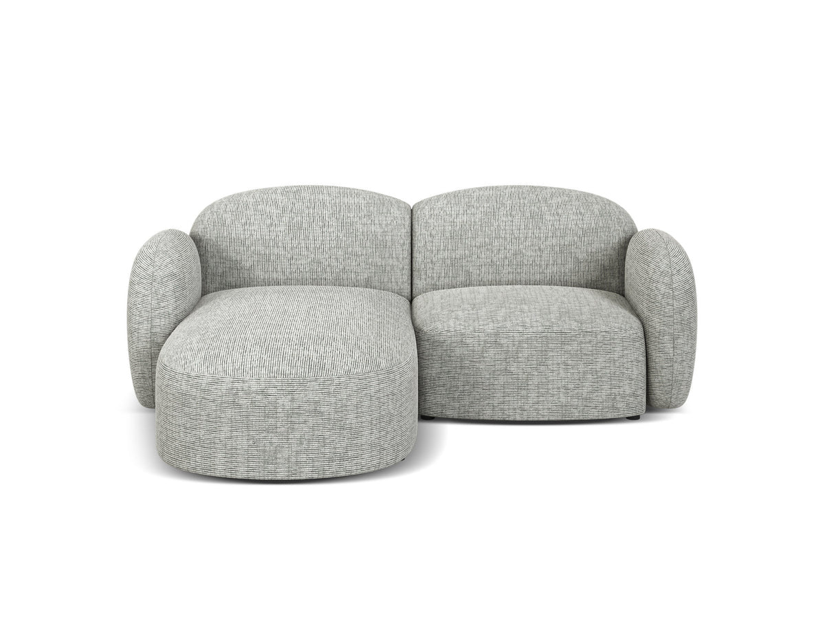 Blair Ecksofa links 3-Sitzer von Micadoni, L-Form, Bezug aus Eden-Chenillestoff in Dark Beige, Massivholzrahmen und schwarze Kunststoffbeine.