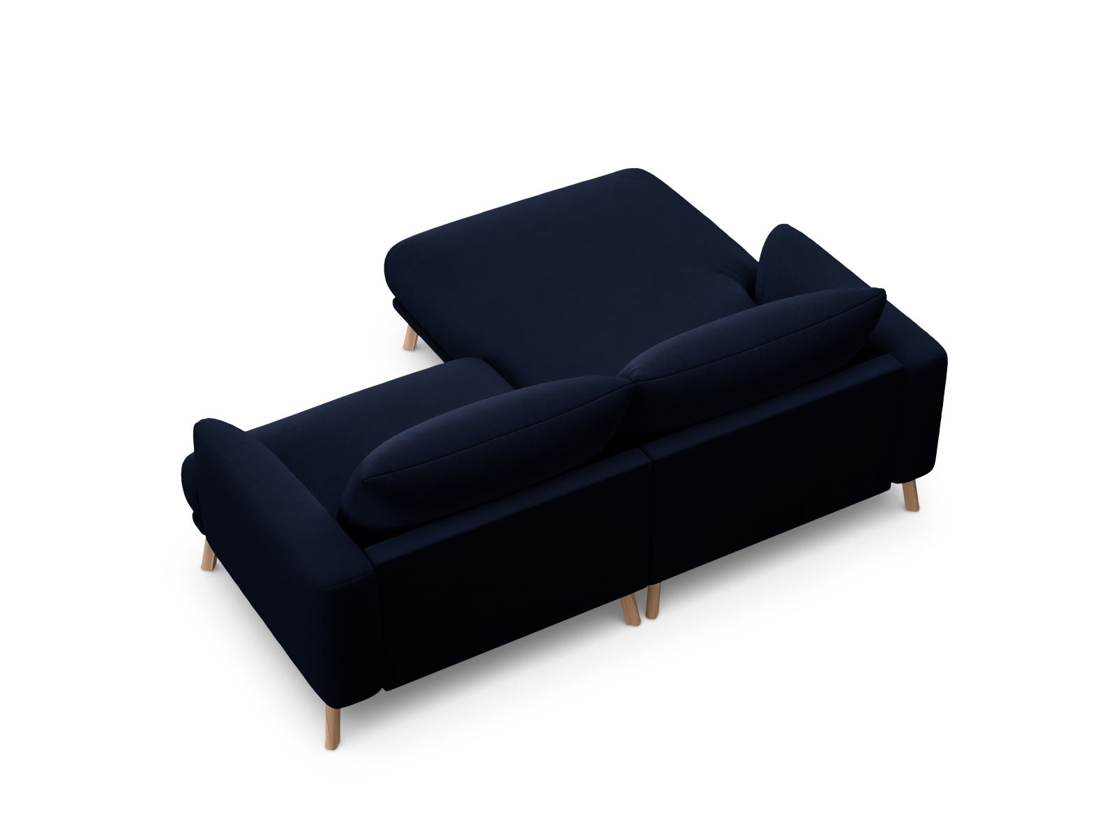 Elegantes 3-Sitzer Ecksofa links Naomi in Royal Blue-Salvador, ideal für gemütliche Stunden und ein modernes Wohnambiente.