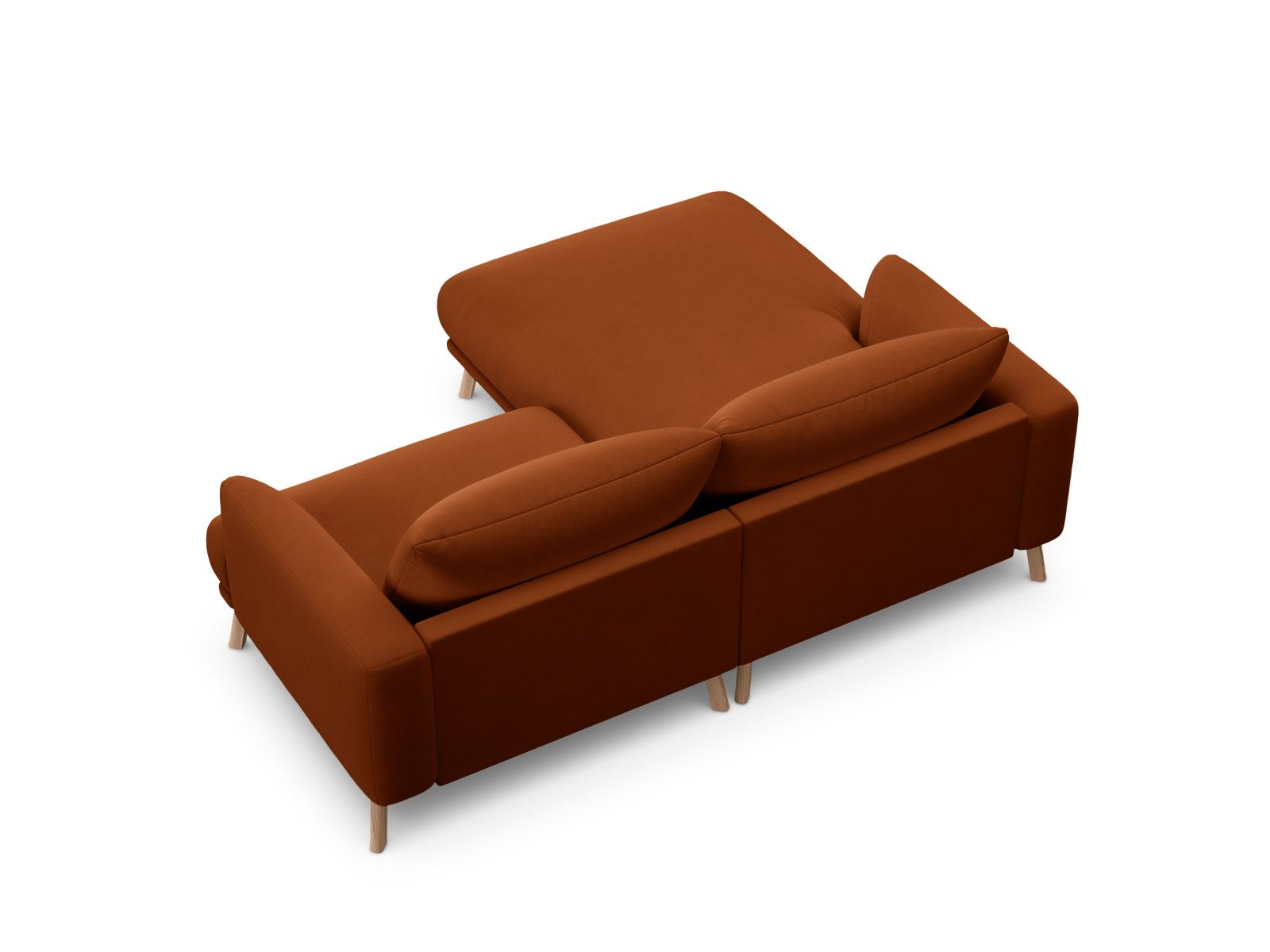 Modernes 3-Sitzer Ecksofa links Naomi in warmem Terracotta, ideal für einladende Wohnräume und entspannte Stunden.
