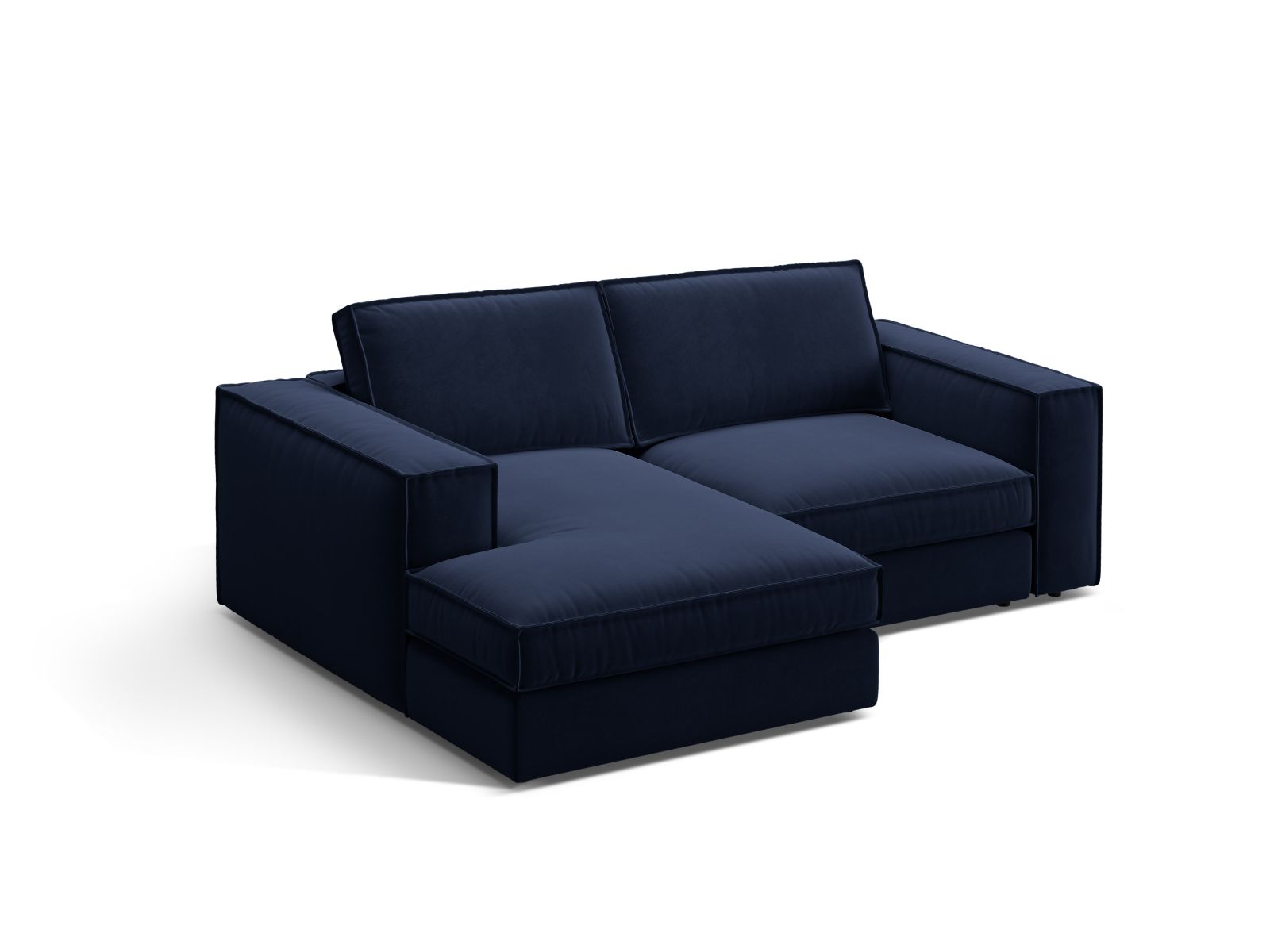 Stylisches 2-Sitzer Ecksofa links Pola in Royal Blue, ideal für moderne Wohnräume, präsentiert von Micadoni.