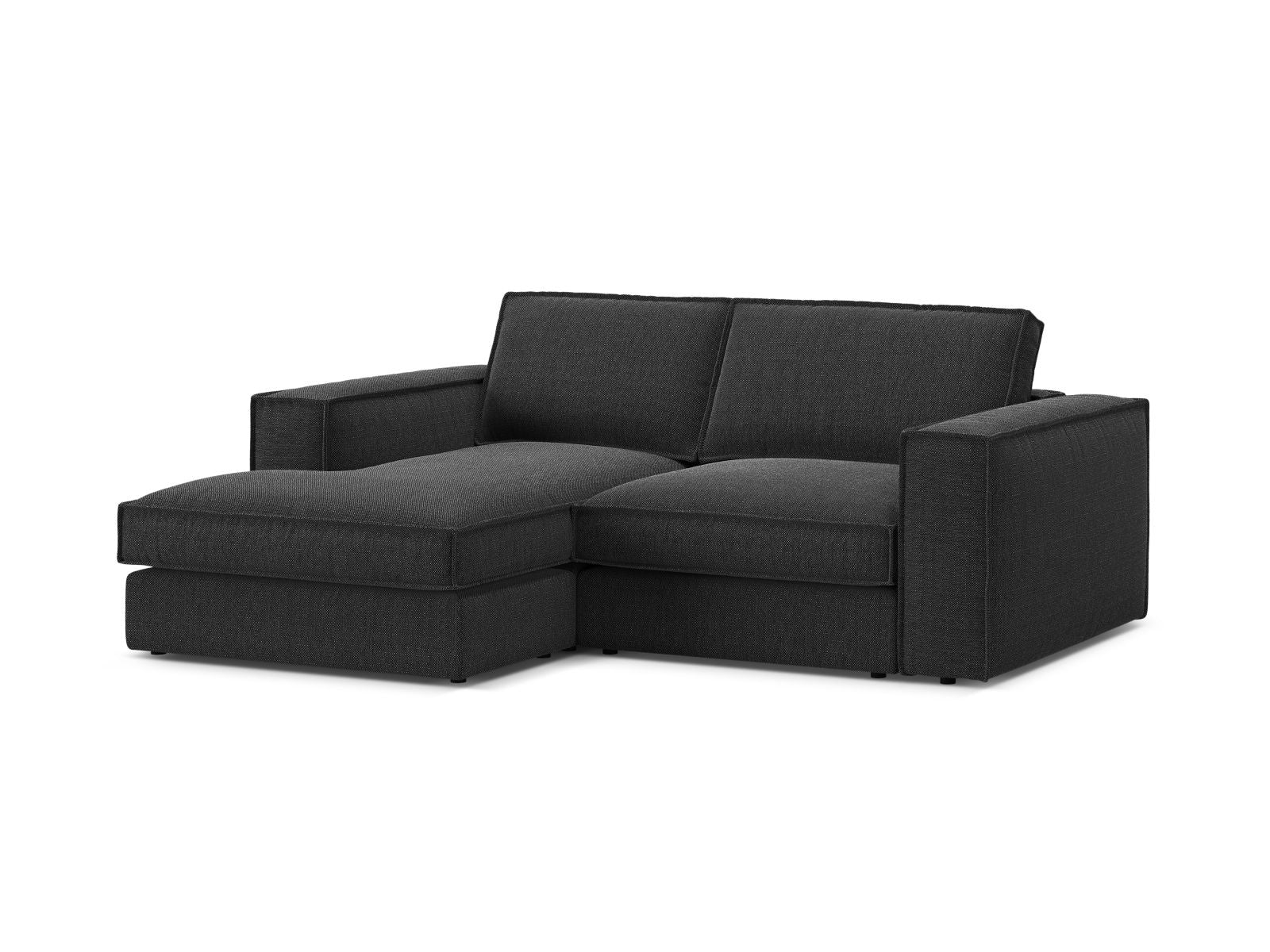 Elegantes 2-Sitzer Ecksofa links Pola in klassischem Schwarz, ideal für moderne Wohnräume und entspannte Stunden.